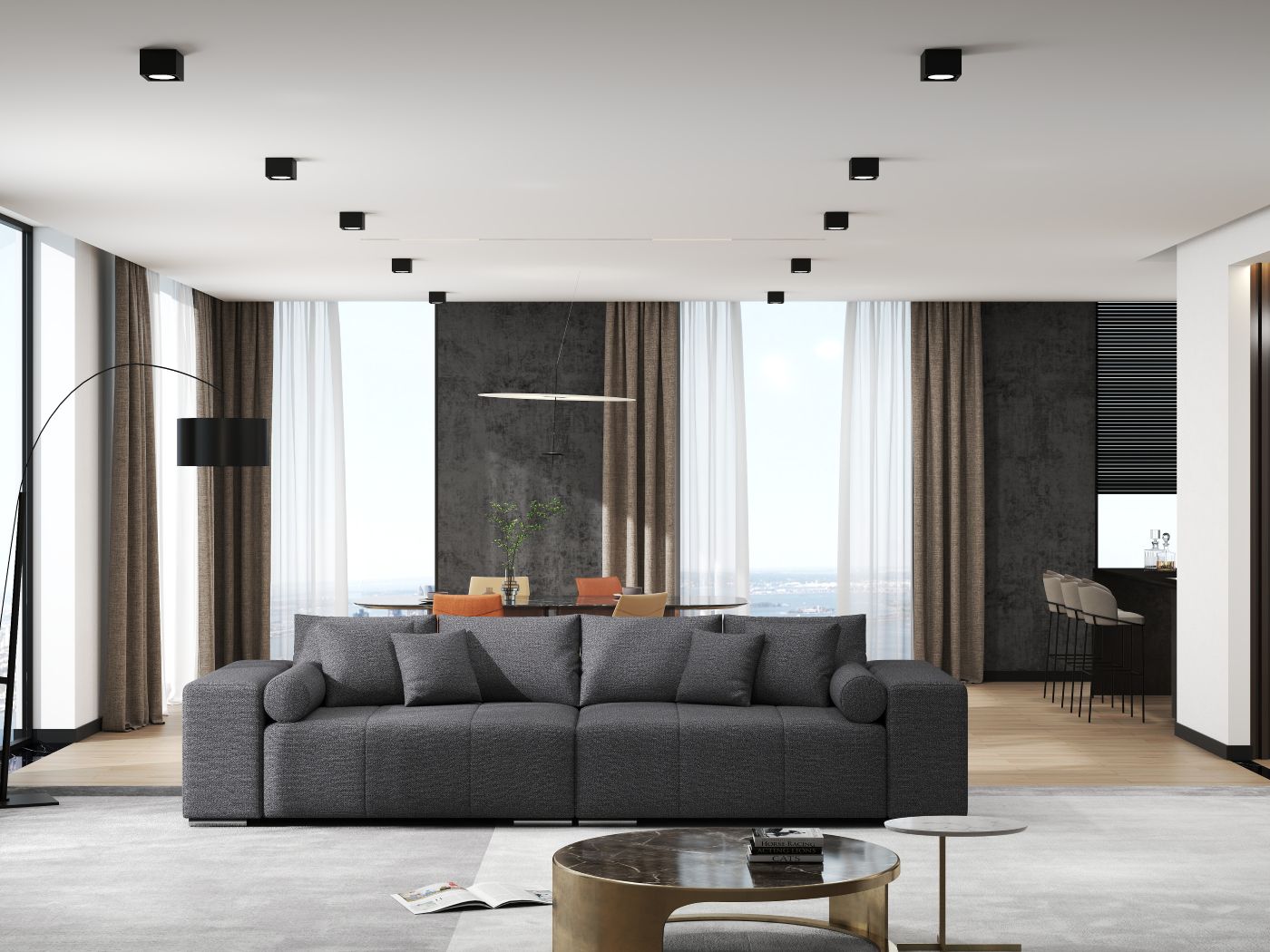 Canapea extensibilă dumonde cu ladă de depozitare si sezut confortabil din spuma HR, Marbela Enjoy Grafit XXL 295x100 cm fabrica