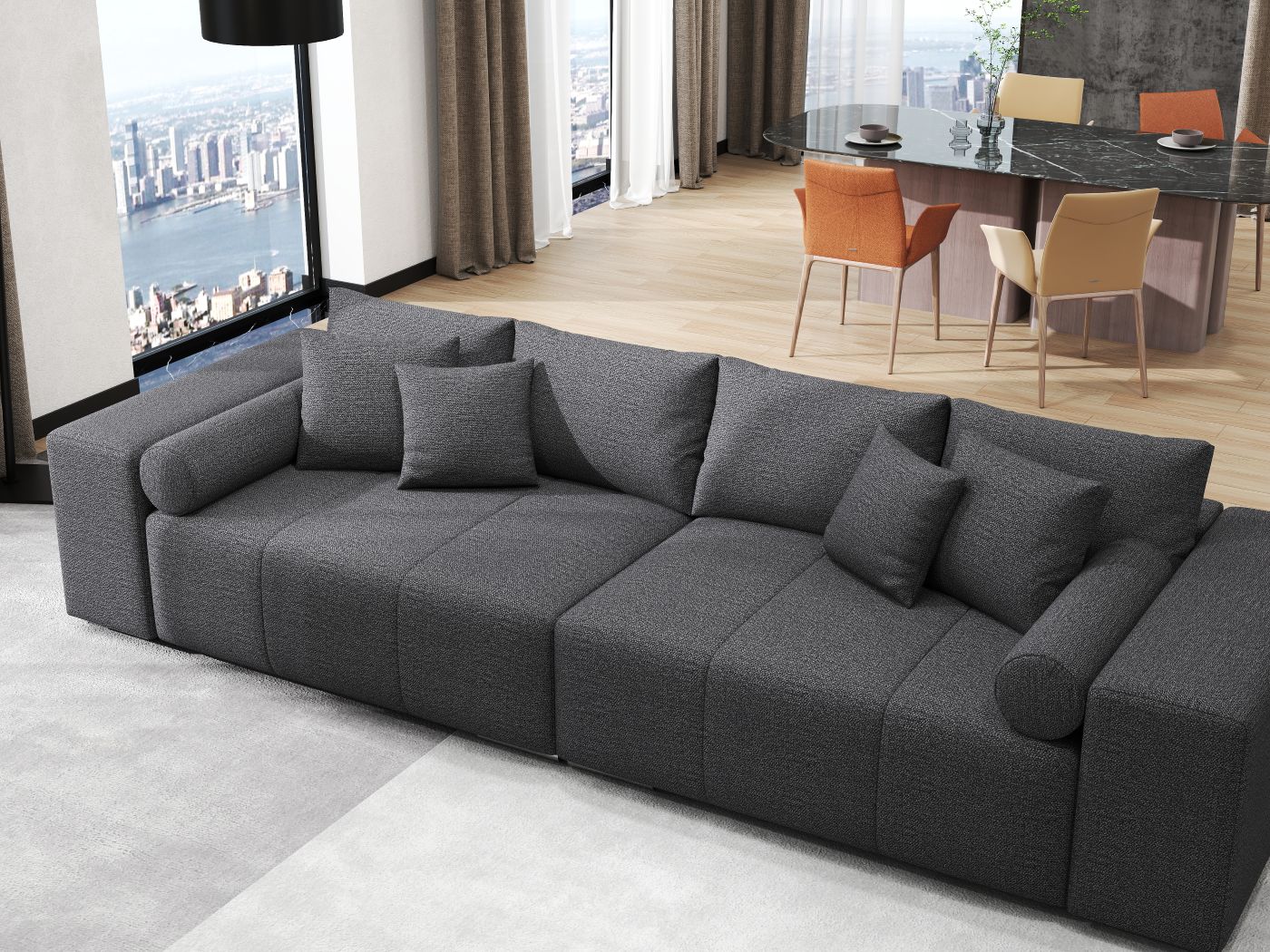 Canapea extensibilă dumonde cu ladă de depozitare si sezut confortabil din spuma HR, Marbela Enjoy Grafit XXL 295x100 cm fabrica