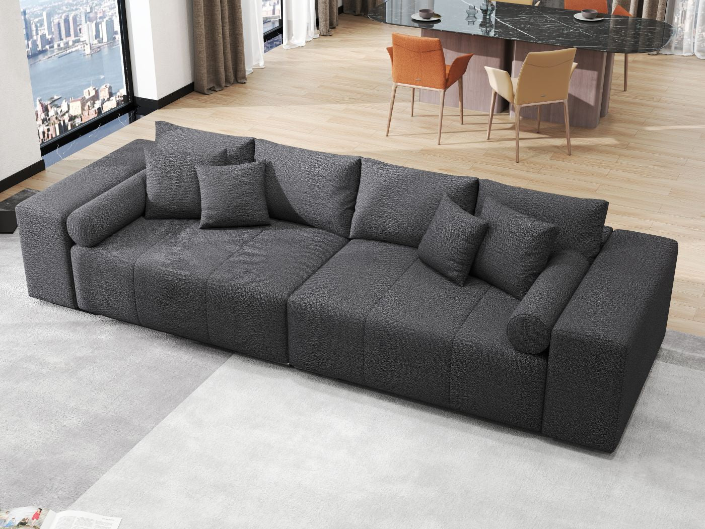 Canapea extensibilă dumonde cu ladă de depozitare si sezut confortabil din spuma HR, Marbela Enjoy Grafit XXL 295x100 cm fabrica