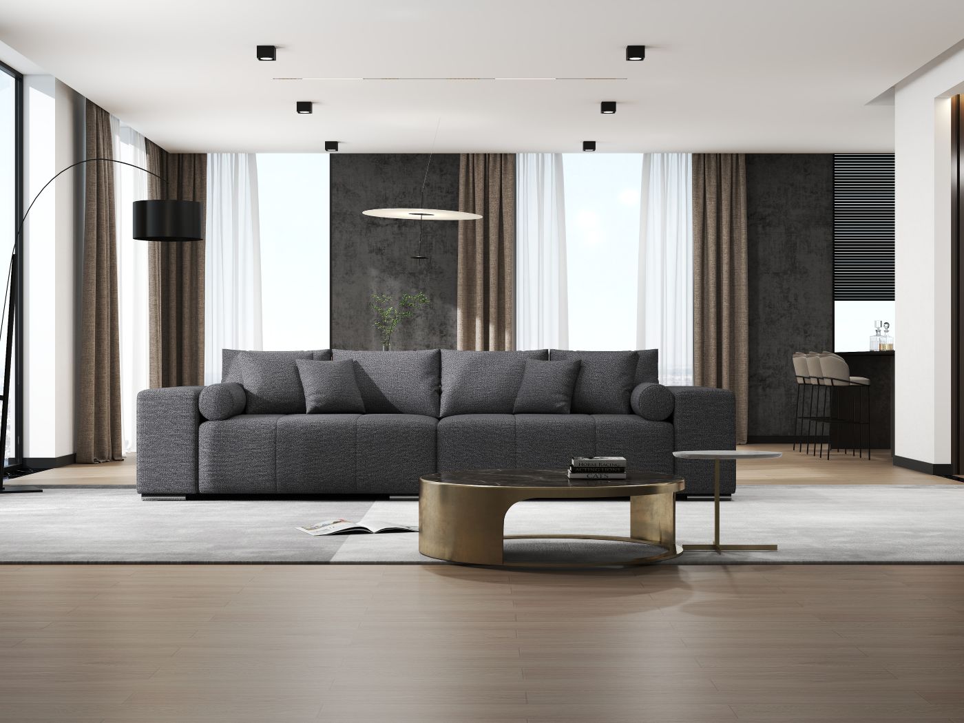 Canapea extensibilă dumonde cu ladă de depozitare si sezut confortabil din spuma HR, Marbela Enjoy Grafit XXL 295x100 cm fabrica