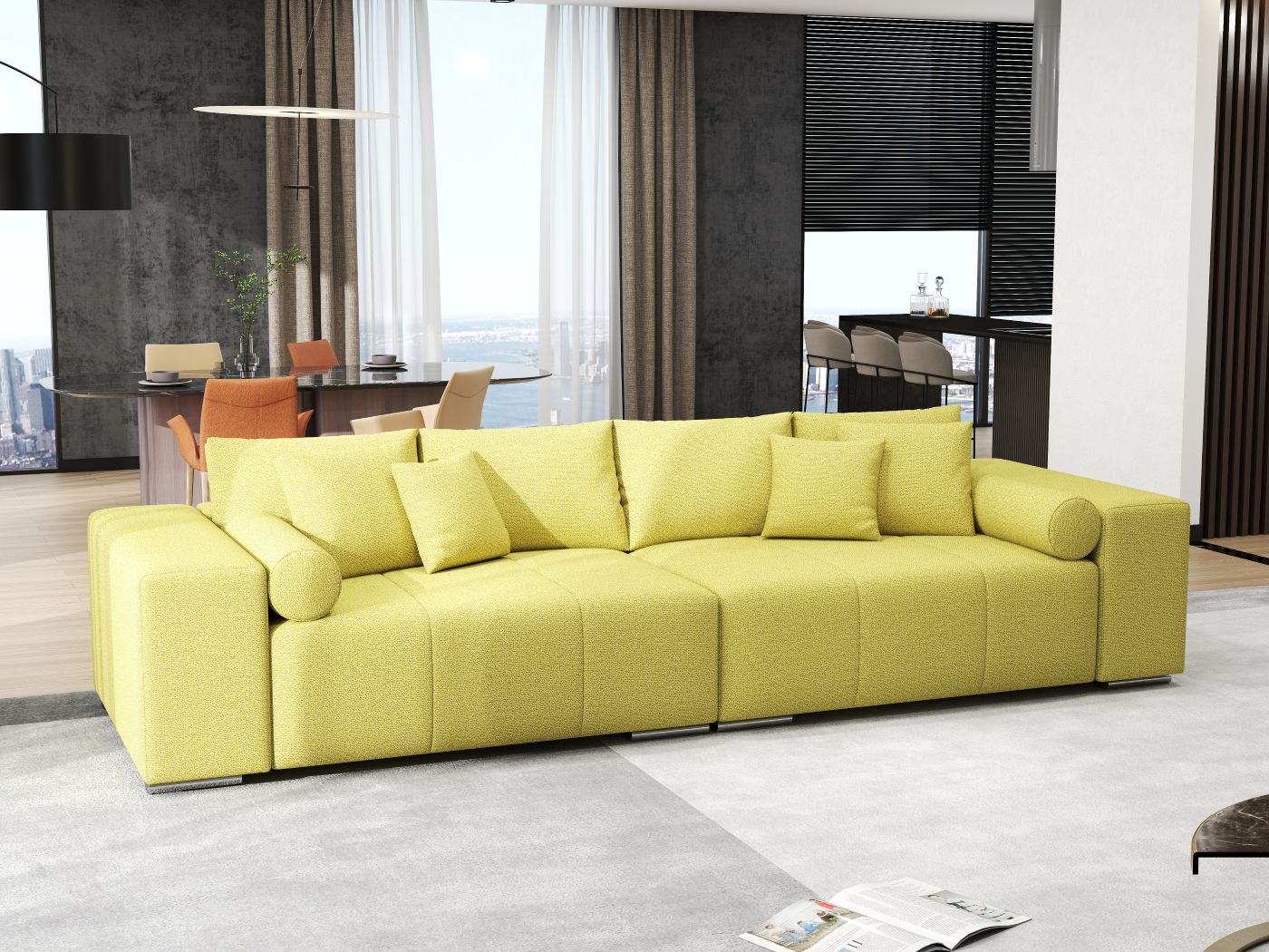 Canapea extensibilă dumonde cu ladă de depozitare si sezut confortabil din spuma HR, Marbela Enjoy Lux Green XXL 295x100 cm fabrica