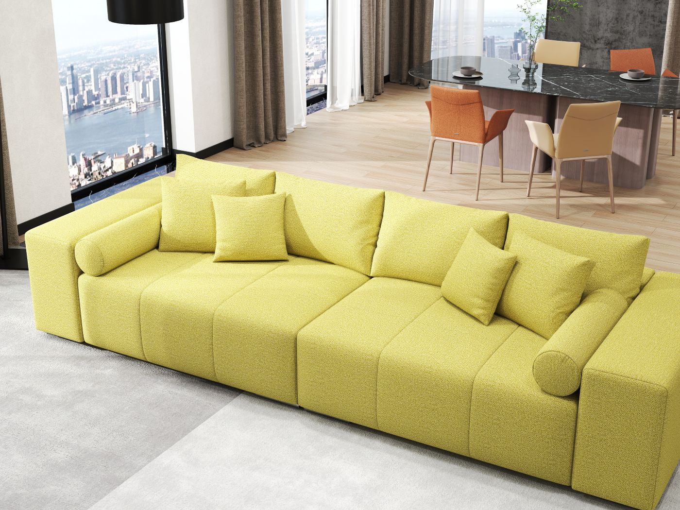Canapea extensibilă dumonde cu ladă de depozitare si sezut confortabil din spuma HR, Marbela Enjoy Lux Green XXL 295x100 cm fabrica