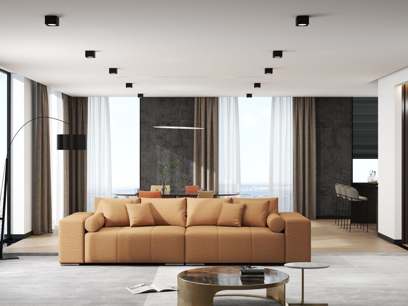 Canapea extensibilă dumonde cu ladă de depozitare si sezut confortabil din spuma HR, Marbela Enjoy Mango XXL 295x100 cm fabrica
