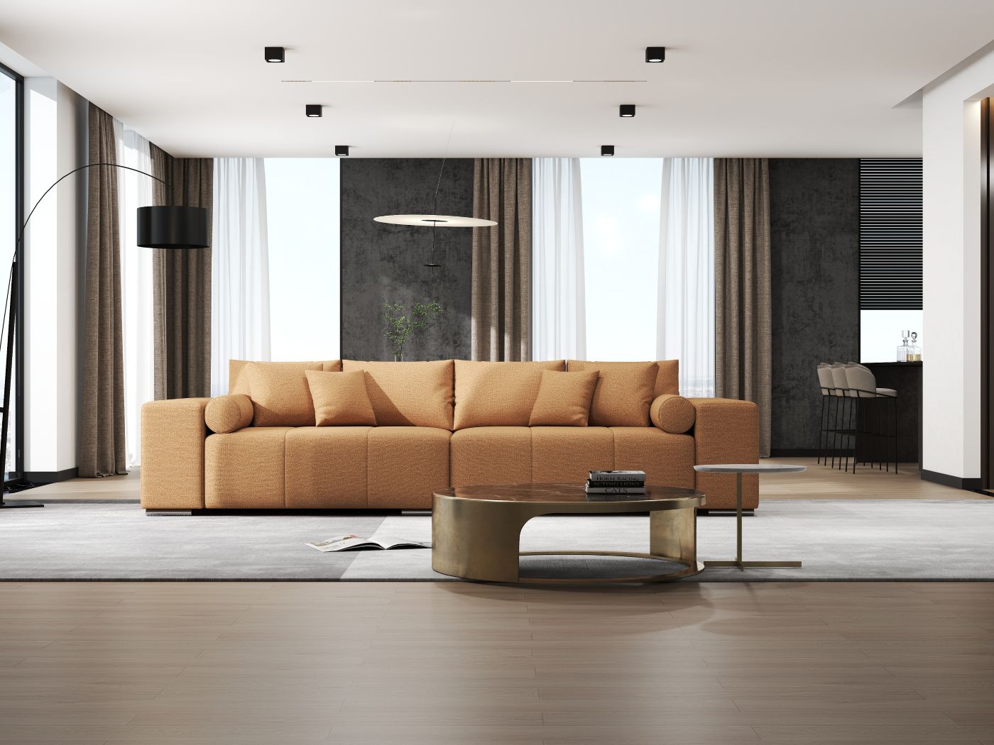 Canapea extensibilă dumonde cu ladă de depozitare si sezut confortabil din spuma HR, Marbela Enjoy Mango XXL 295x100 cm fabrica