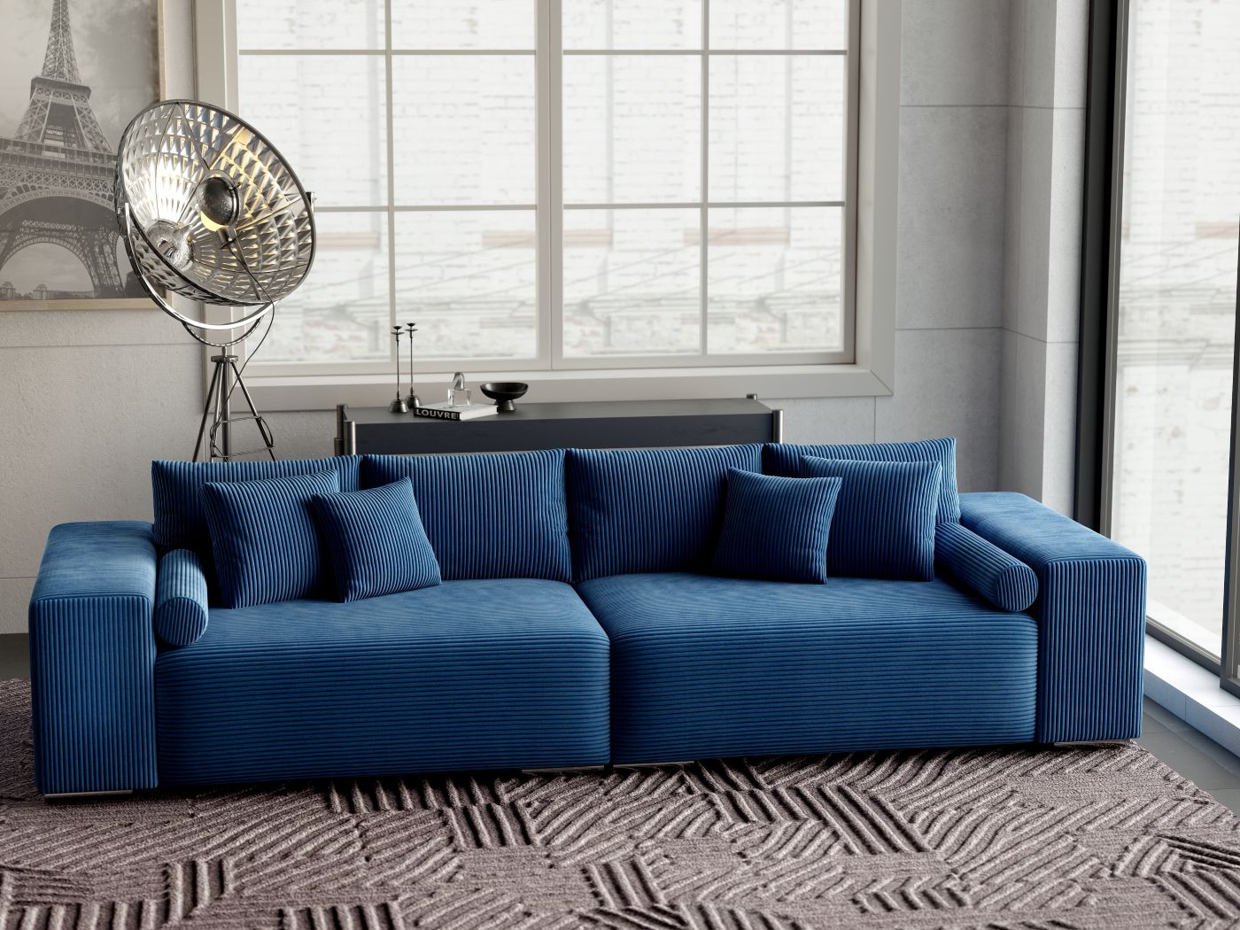 Canapea extensibilă dumonde cu ladă de depozitare si sezut confortabil din spuma HR, Marbela Zoom Blue XXL 295x100 cm fabrica
