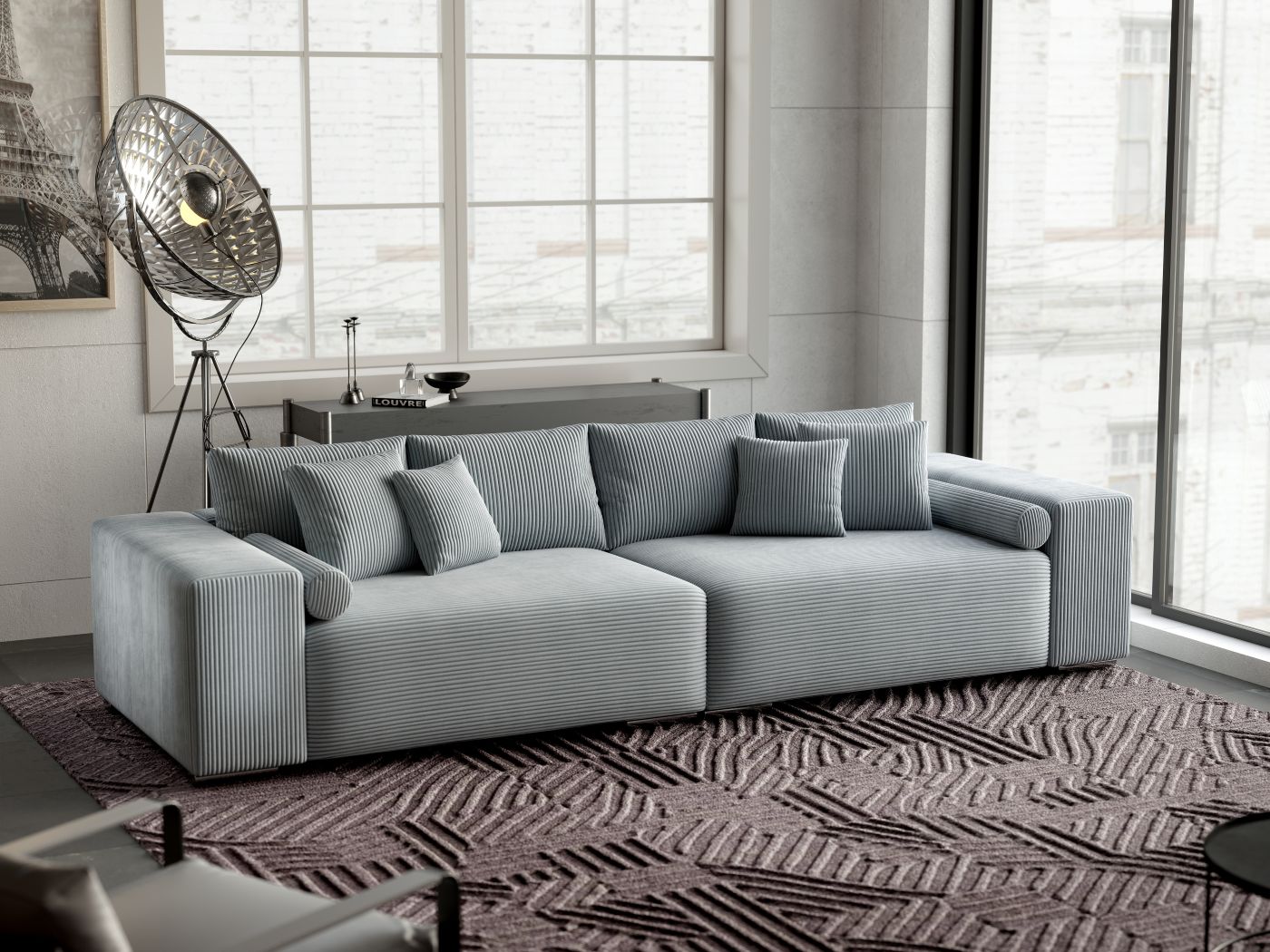 Canapea extensibilă dumonde cu ladă de depozitare si sezut confortabil din spuma HR, Marbela Zoom Grey XXL 295x100 cm fabrica