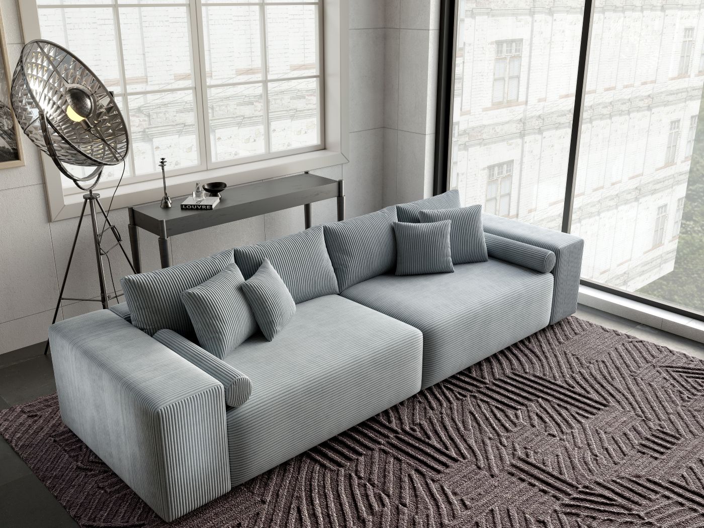 Canapea extensibilă dumonde cu ladă de depozitare si sezut confortabil din spuma HR, Marbela Zoom Grey XXL 295x100 cm fabrica