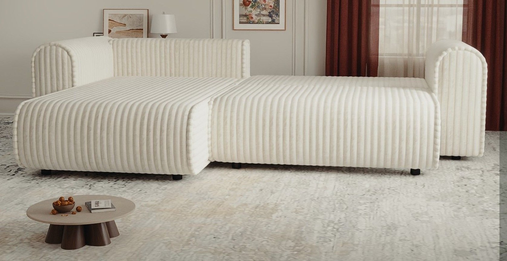 Colțar extensibil dumonde cu ladă de depozitare si sezut confortabil din spuma high-density, Monaco L Tilia Crem 270x100 cm