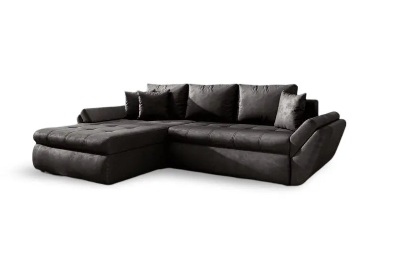 Colțar extensibil dumonde cu ladă de depozitare si sezut confortabil din spuma high-density, Loana Madagaskar Black 270x185 cm