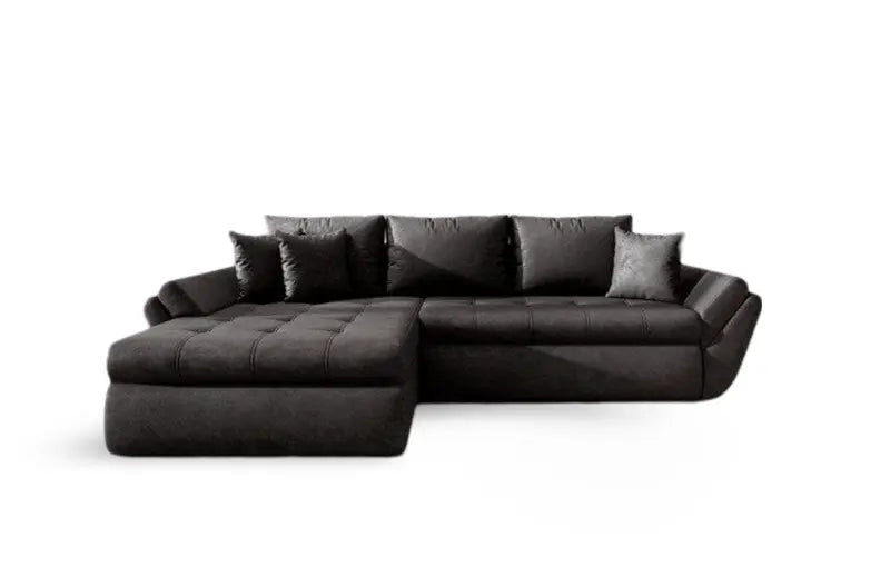 Colțar extensibil dumonde cu ladă de depozitare si sezut confortabil din spuma high-density, Loana Madagaskar Black 270x185 cm