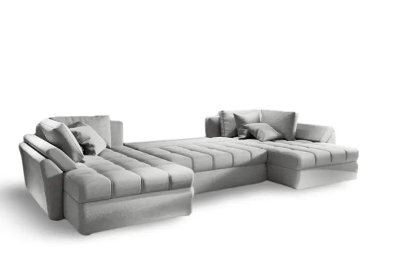 Colțar extensibil dumonde cu ladă de depozitare si sezut confortabil din spuma high-density, Loana U Enjoy Silver 375x185 cm