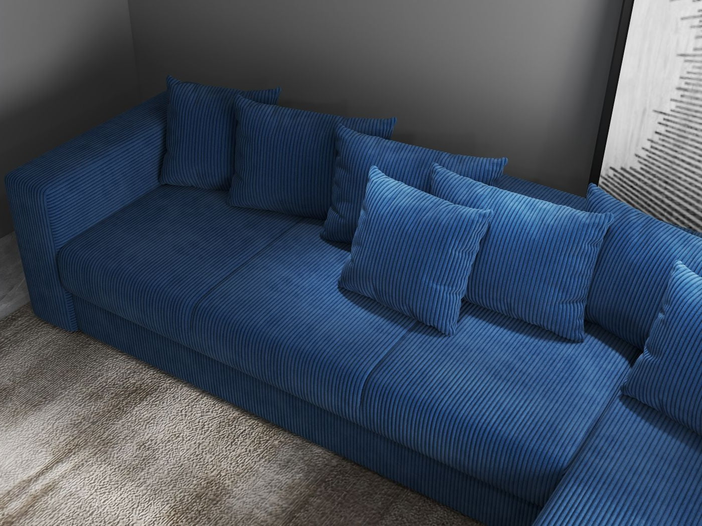 Colțar extensibil dumonde cu ladă de depozitare si sezut confortabil din spuma HR, Gloria Zoom Blue 320x183 cm Fabrica