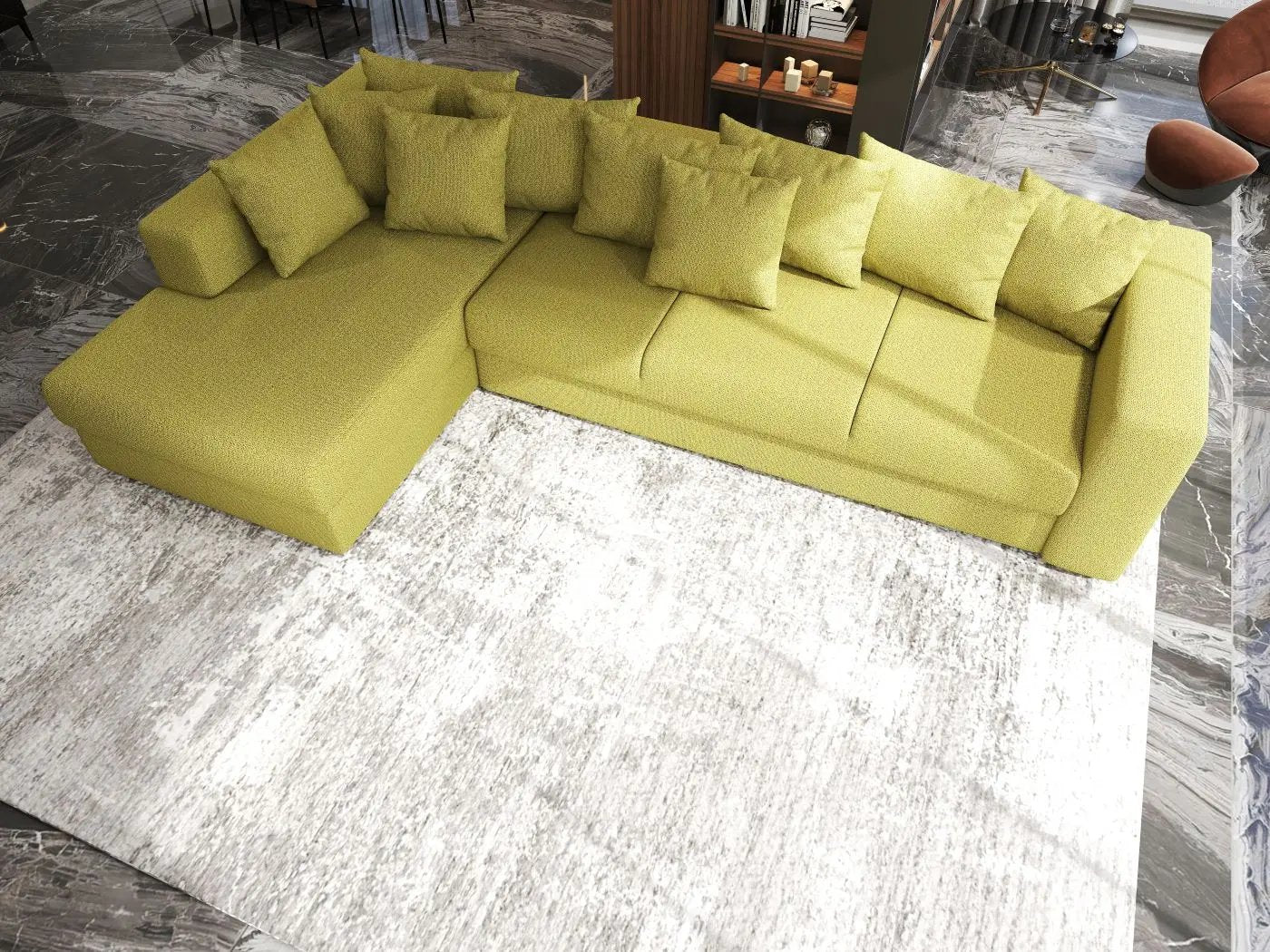 Colțar extensibil dumonde cu ladă de depozitare si sezut confortabil din spuma HR, Gloria Enjoy Green 320x183 cm Fabrica