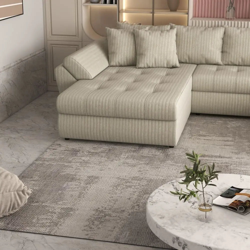 Colțar extensibil dumonde cu ladă de depozitare si sezut confortabil din spuma high-density, Loana Ambience bej U 375x185 cm