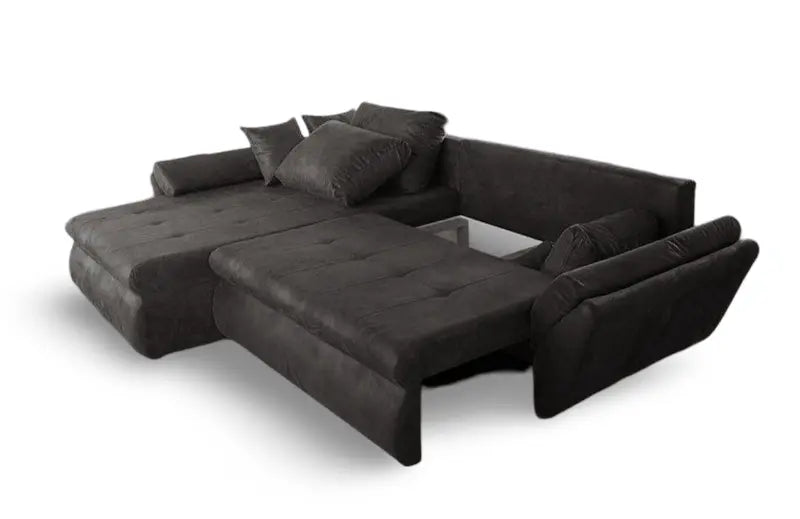 Colțar extensibil dumonde cu ladă de depozitare si sezut confortabil din spuma high-density, Loana Madagaskar Black 270x185 cm