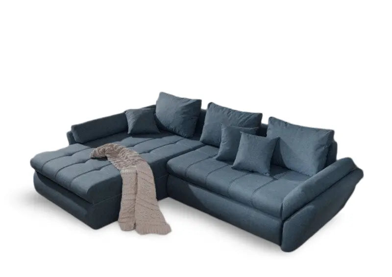 Colțar extensibil dumonde cu ladă de depozitare si sezut confortabil din spuma high-density, Loana Enjoy Blue 270x185 cm