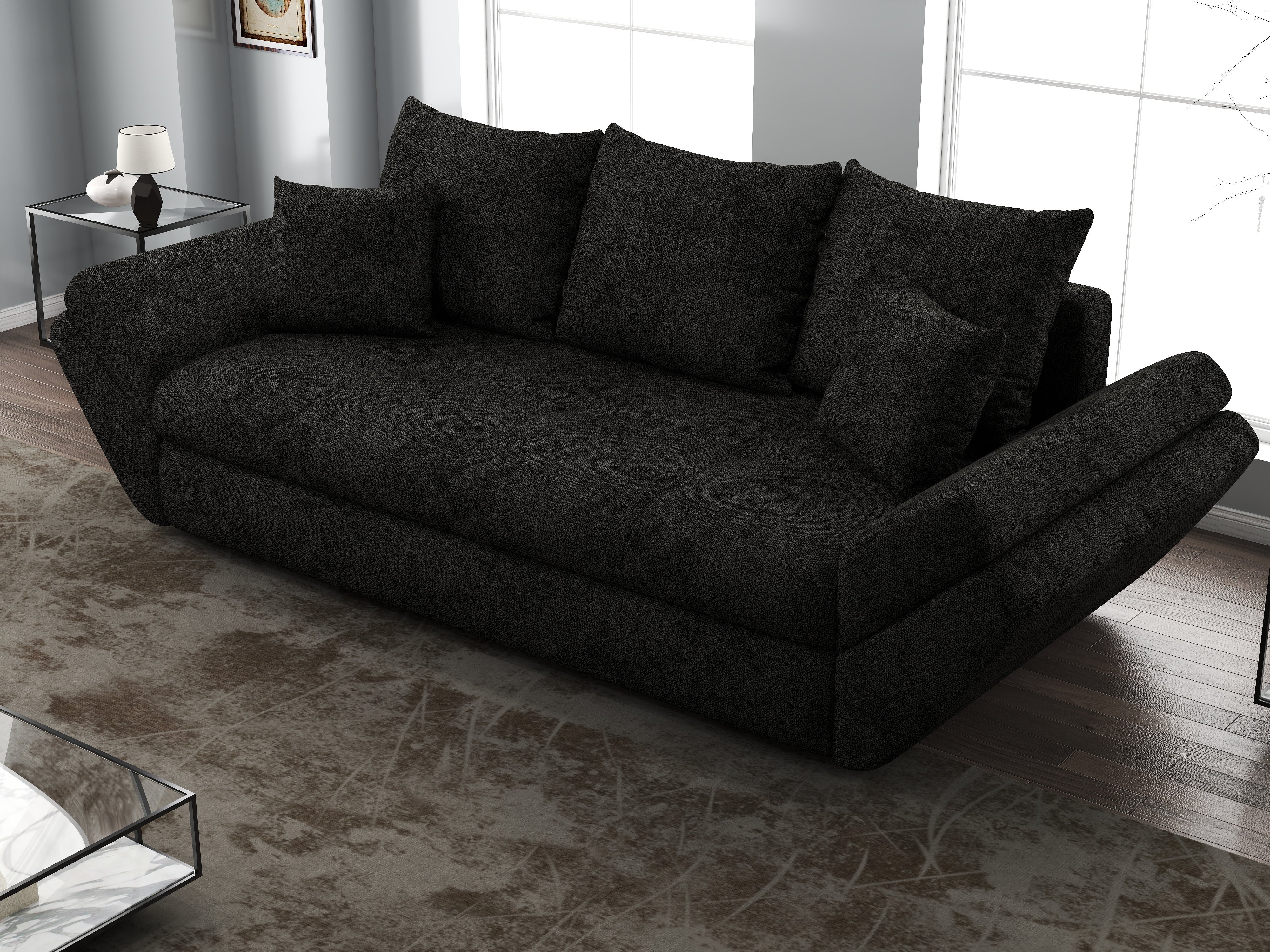 Canapea extensibilă dumonde cu ladă de depozitare si sezut confortabil din spuma HR, Loana Enjoy Black 250x100 cm Fabrica