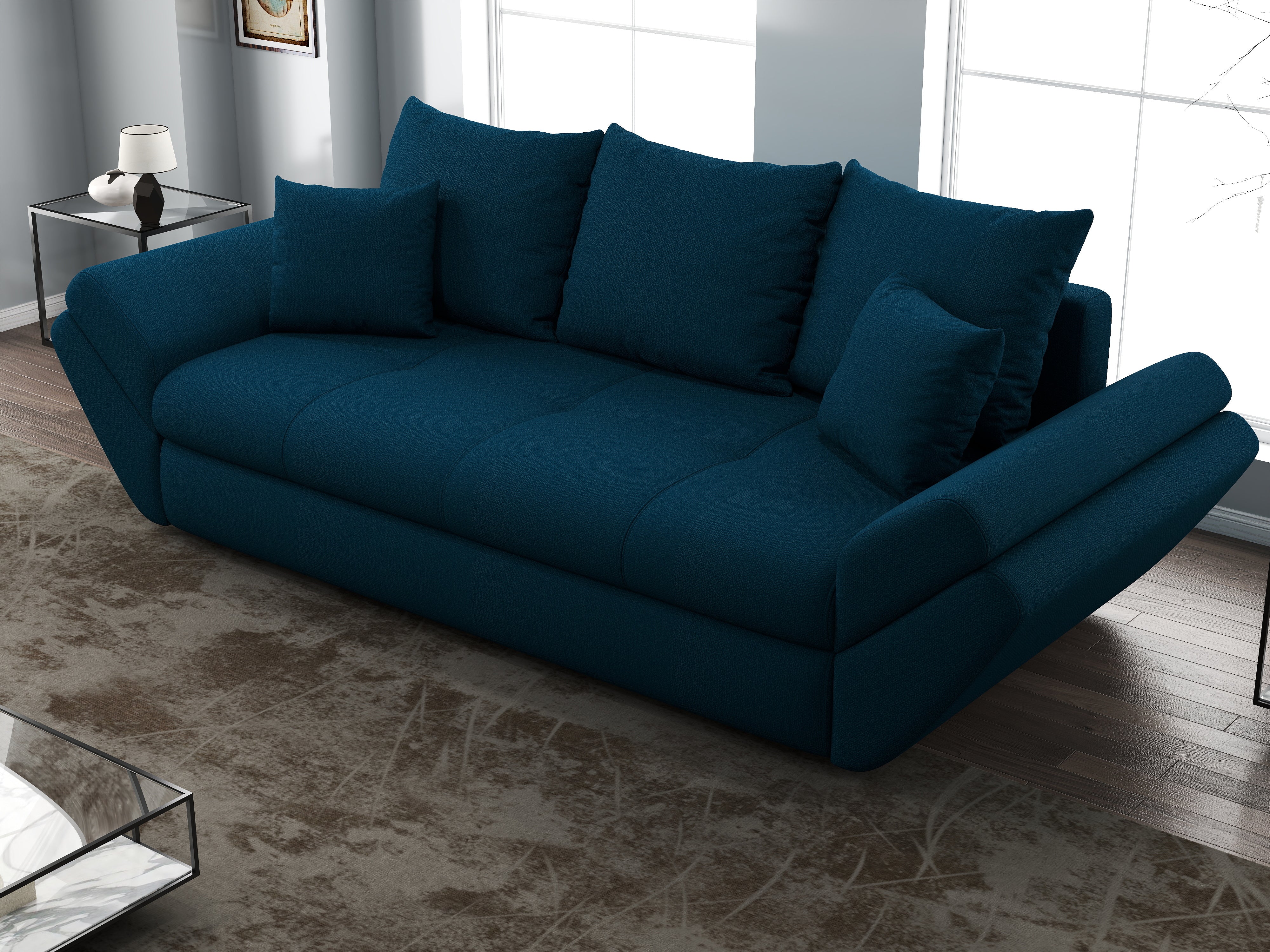 Canapea extensibilă dumonde cu ladă de depozitare si sezut confortabil din spuma HR, Loana Enjoy Petrol 250x100 cm Fabrica