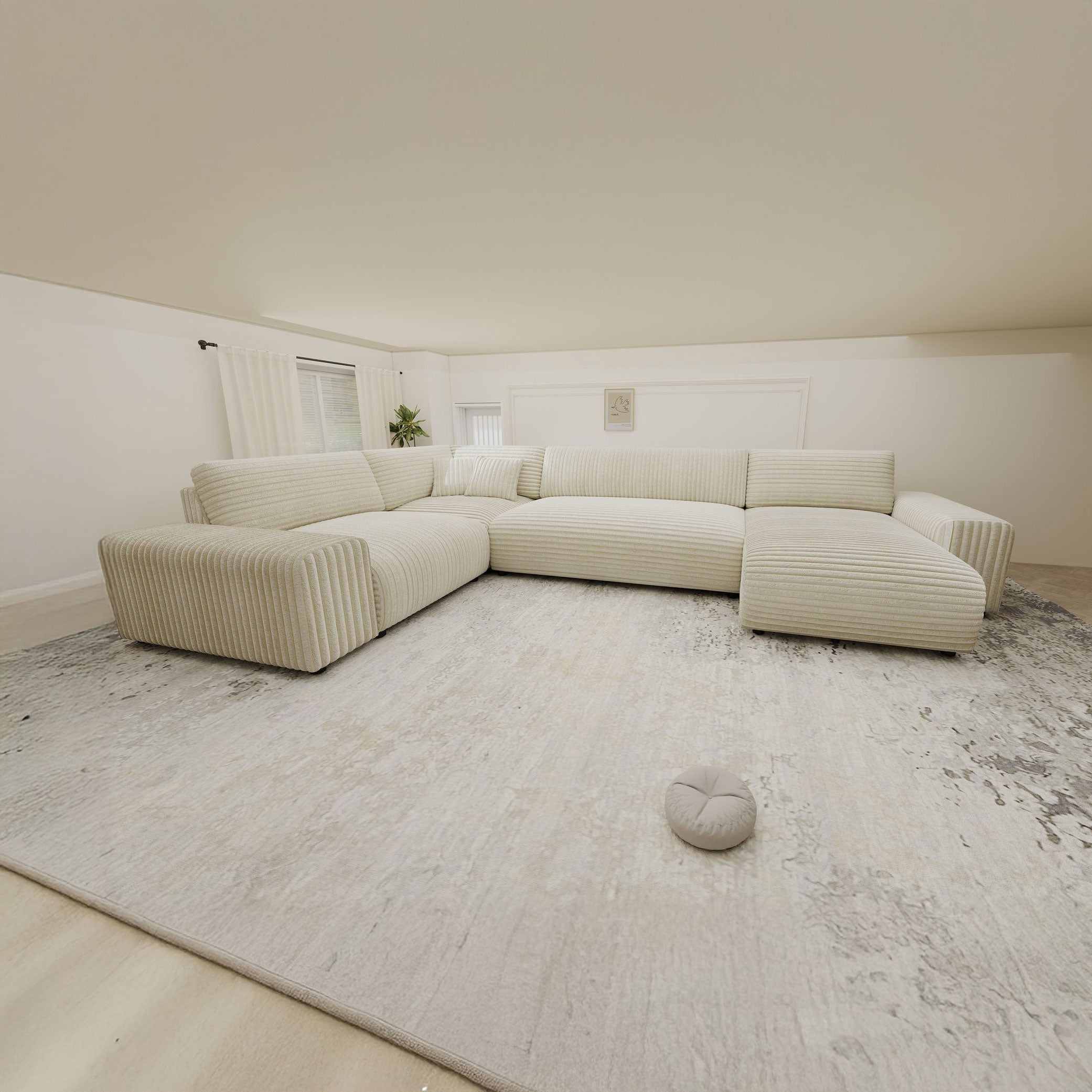 Dumonde kihúzható sarokkanapé tárolórekesszel és kényelmes, nagy sűrűségű habszivacs ülőfelülettel, Justin Tilia bej 374x224 cm