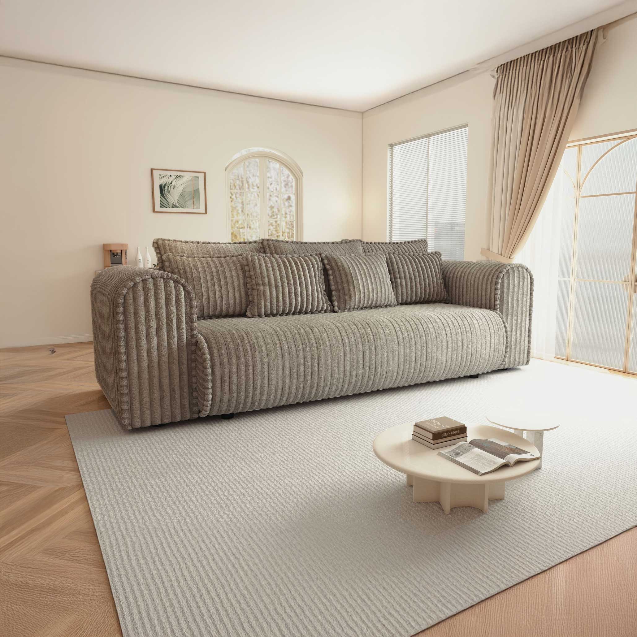 Canapea extensibilă dumonde cu ladă de depozitare si sezut confortabil din spuma high-density, Monaco Mica Tilia Capucino 240x100 cm