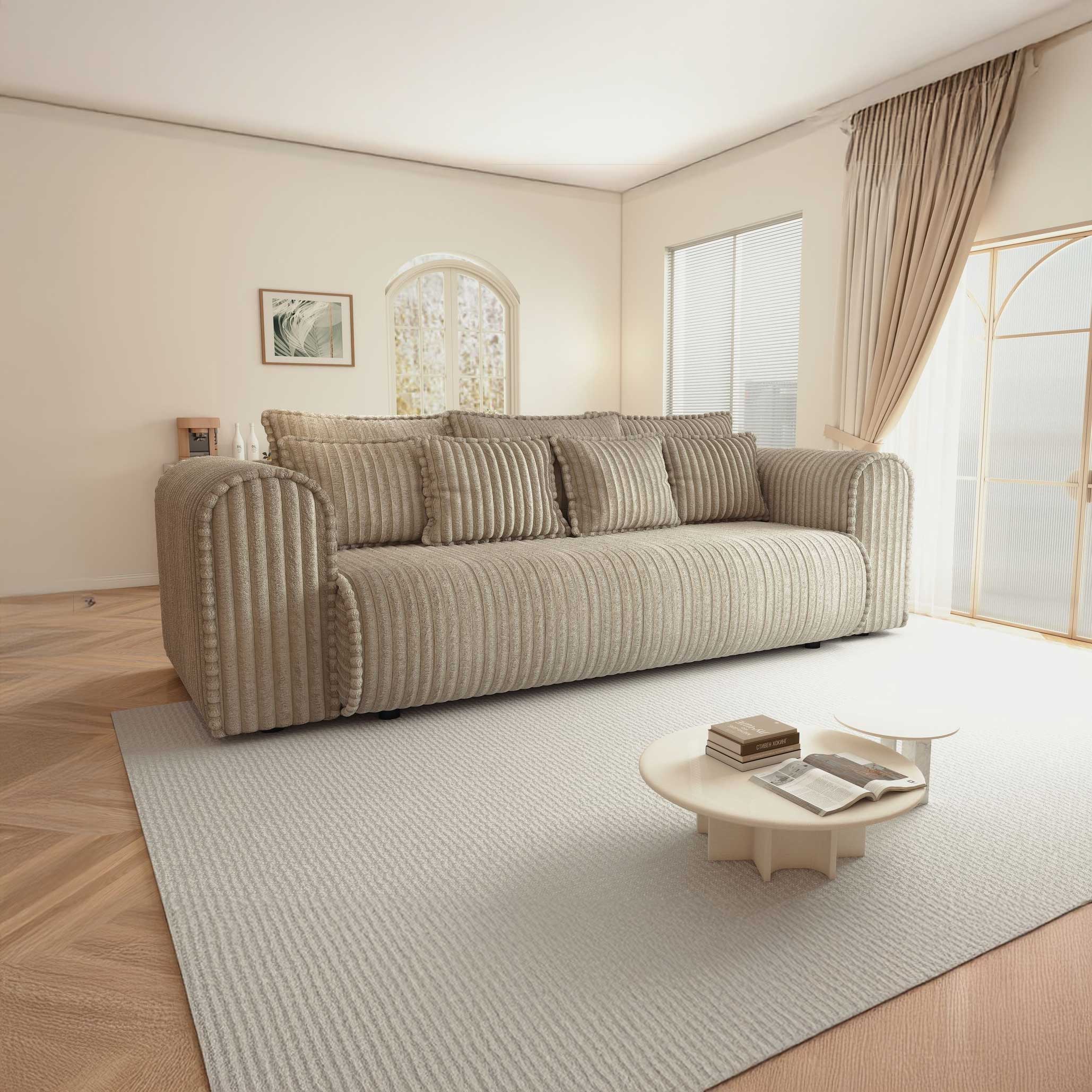 Canapea extensibilă dumonde cu ladă de depozitare si sezut confortabil din spuma high-density, Monaco Mica Tilia Bej 240x100 cm