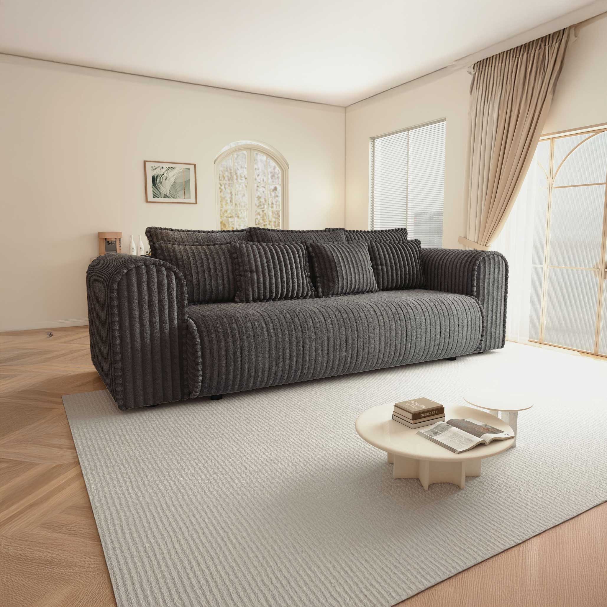 Canapea extensibilă dumonde cu ladă de depozitare si sezut confortabil din spuma high-density, Monaco Mica Tilia Grafit 240x100 cm