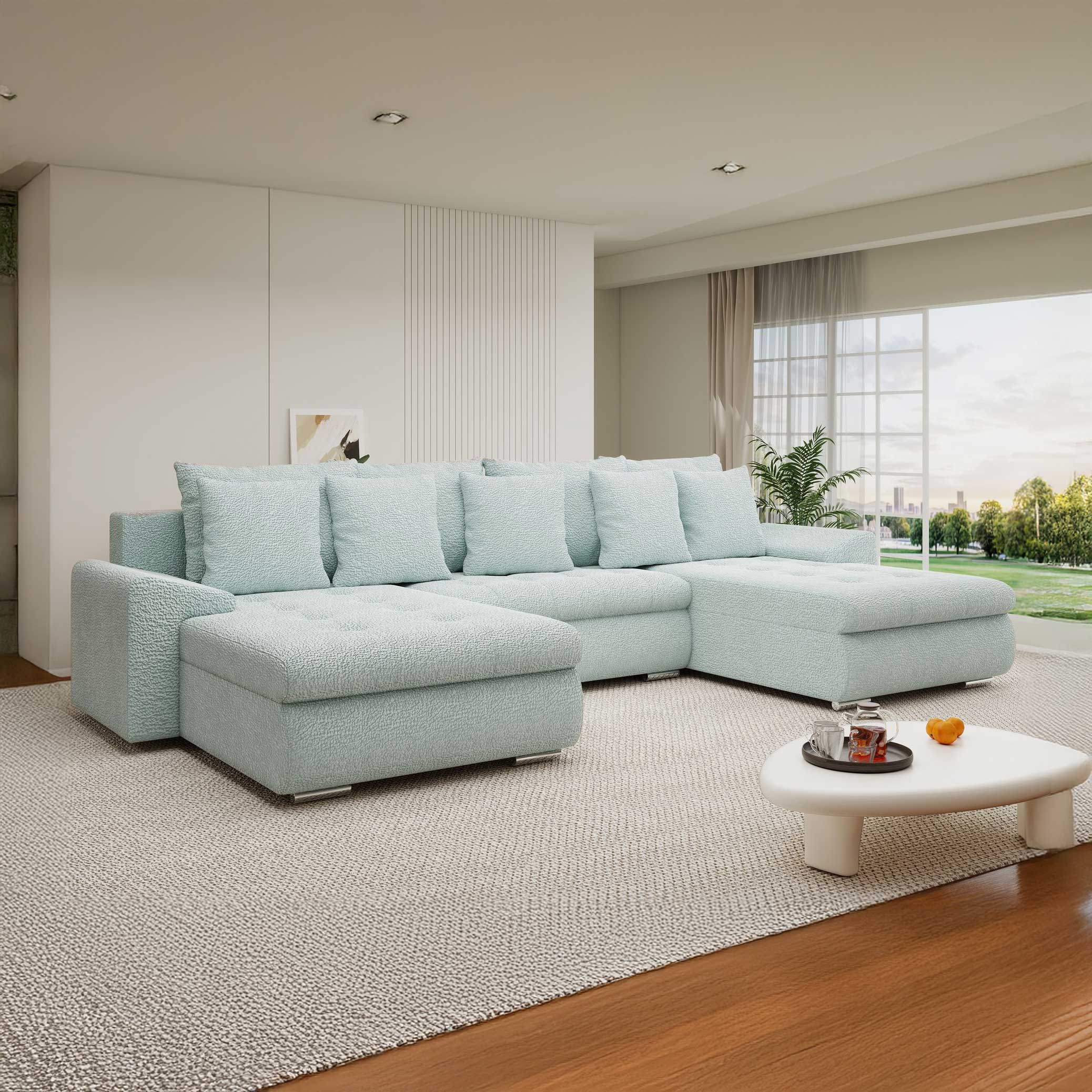 Colțar extensibil dumonde cu ladă de depozitare si sezut confortabil din spuma high-density, Leonardo U Jaguar Verde Mint 16 360x185 cm