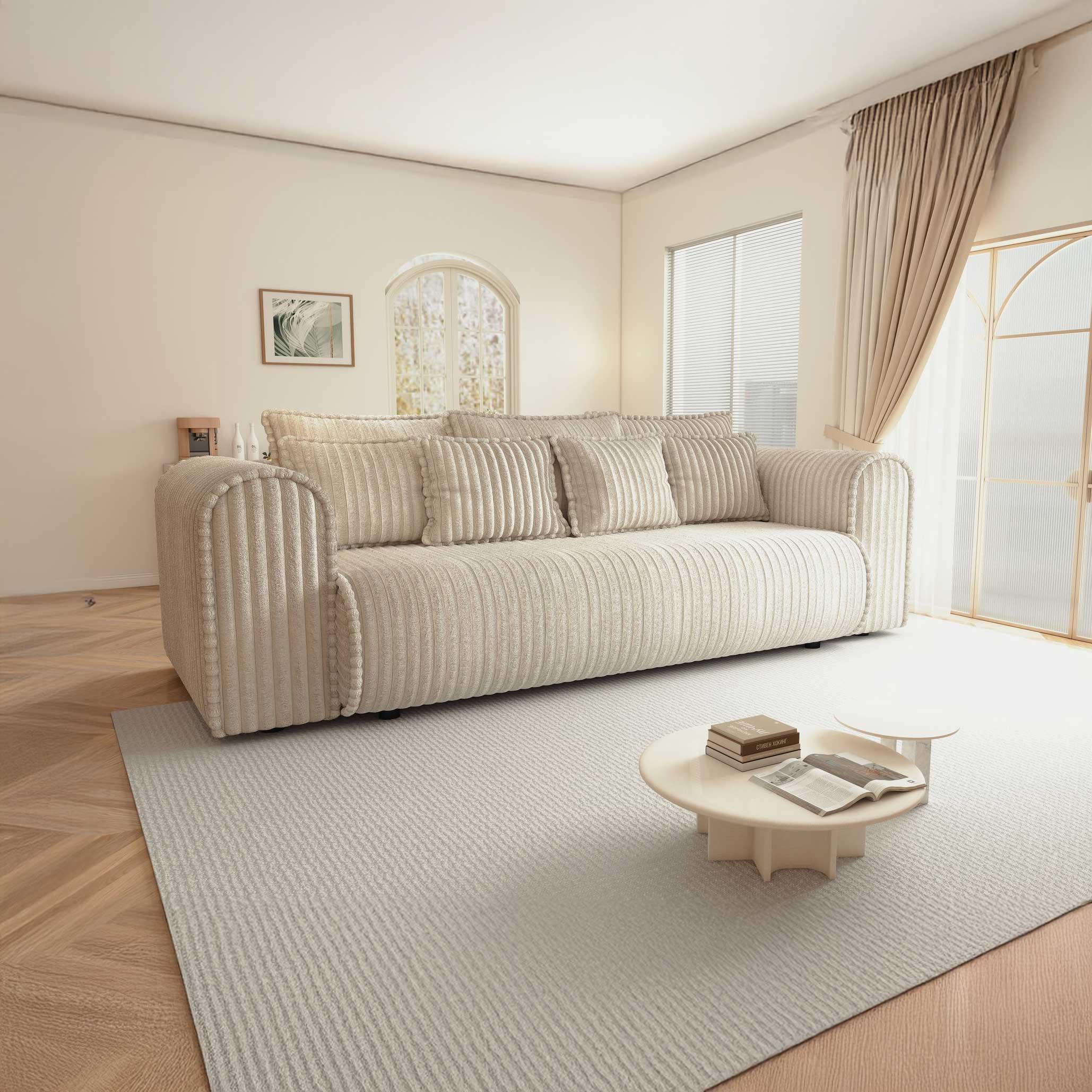 Canapea extensibilă dumonde cu ladă de depozitare si sezut confortabil din spuma high-density, Monaco Mica Tilia Crem 240x100 cm
