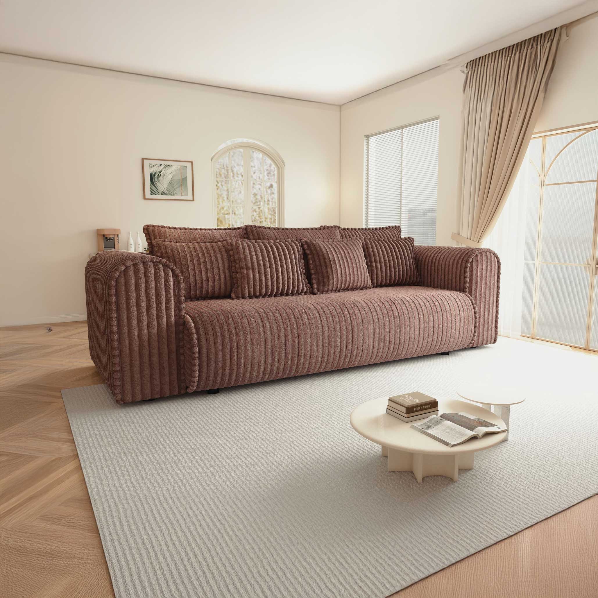 Canapea extensibilă dumonde cu ladă de depozitare si sezut confortabil din spuma high-density, Monaco Mica Tilia Roz 240x100 cm