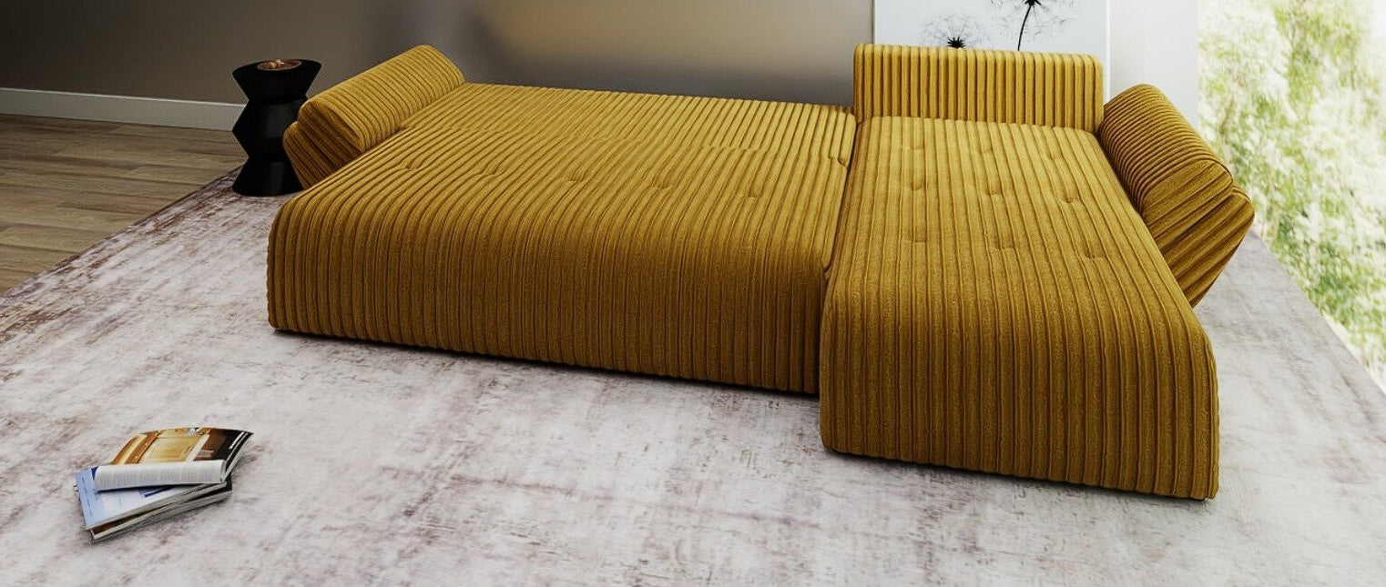 Colțar extensibil dumonde cu ladă de depozitare si sezut confortabil din spuma high-density, Berlin XL Ambience Mustar II 350x185 cm
