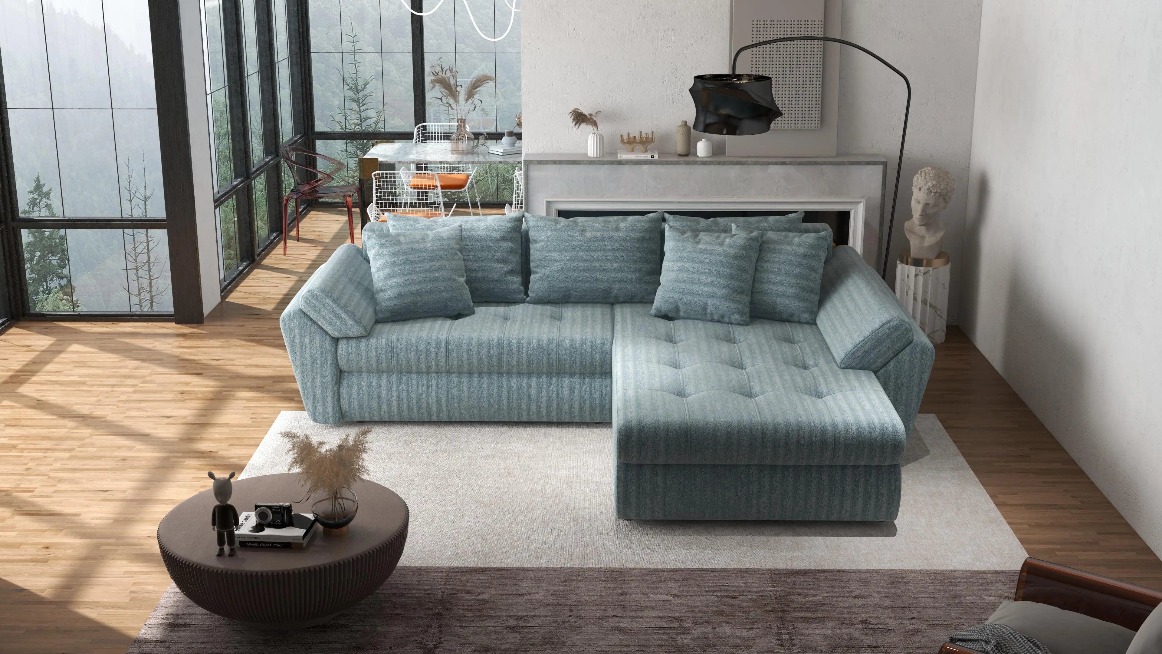 Colțar extensibil dumonde cu ladă de depozitare si sezut confortabil din spuma high-density, Loana Mint Ambience II 270x185 cm
