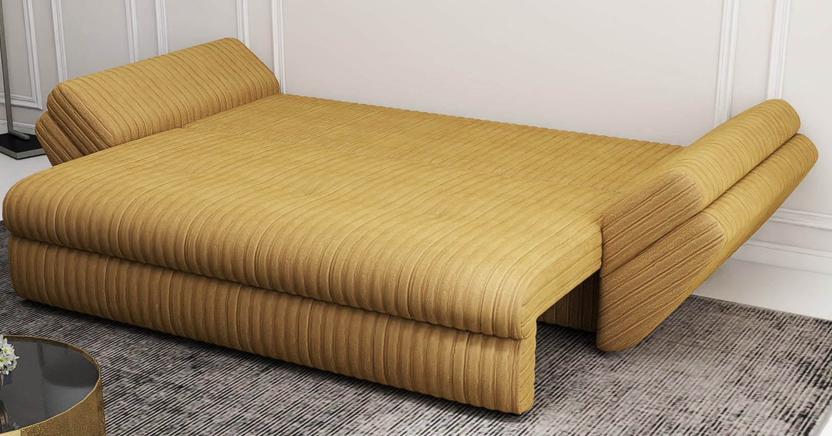 Canapea extensibilă dumonde cu ladă de depozitare si sezut confortabil din spuma HR, Loana Ambience Mustar 250x100 cm Fabrica