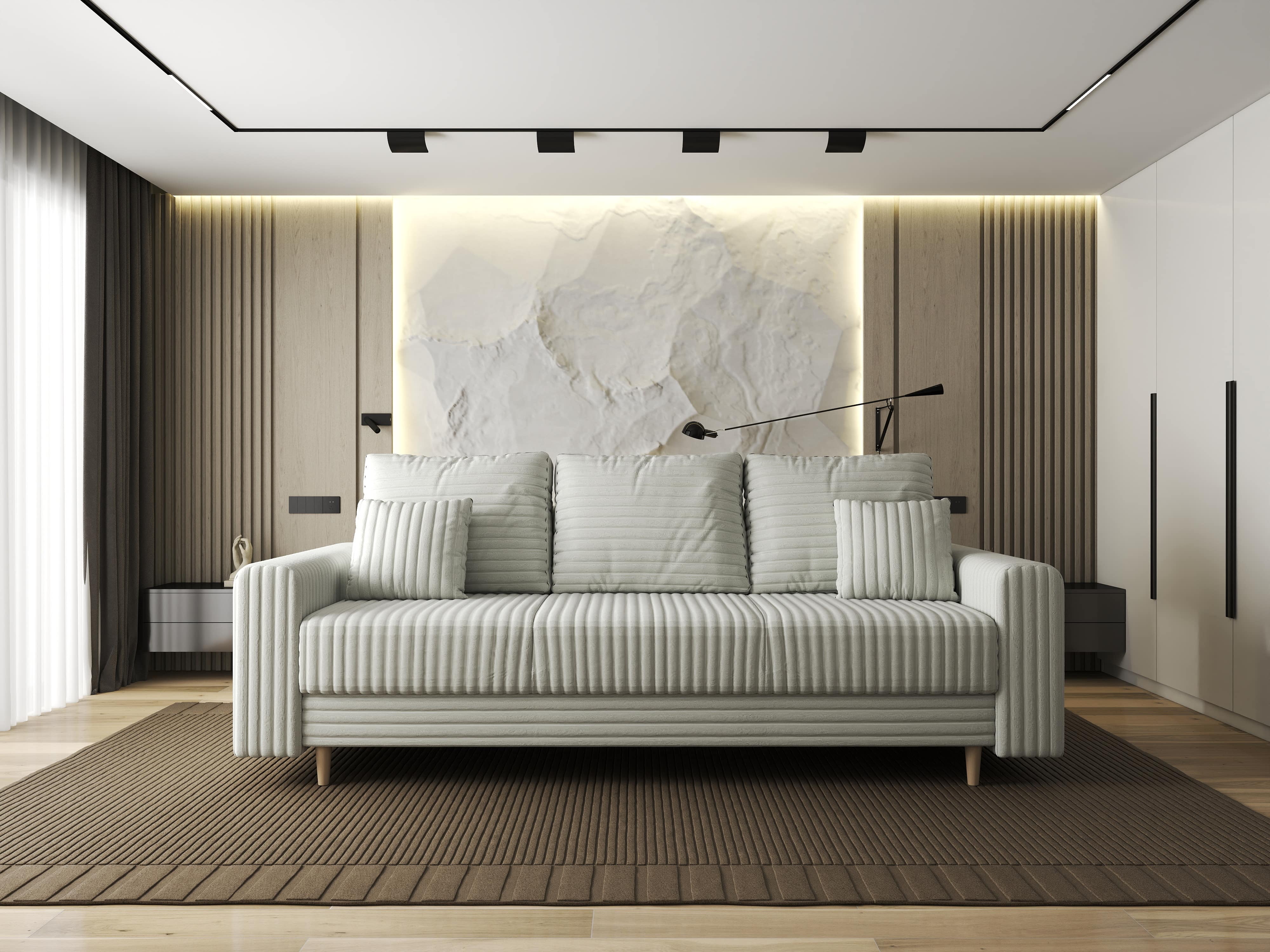 Canapea extensibilă dumonde cu ladă de depozitare si sezut confortabil din spuma HR, Kronos Ambience Ivory 210x100 cm fabrica