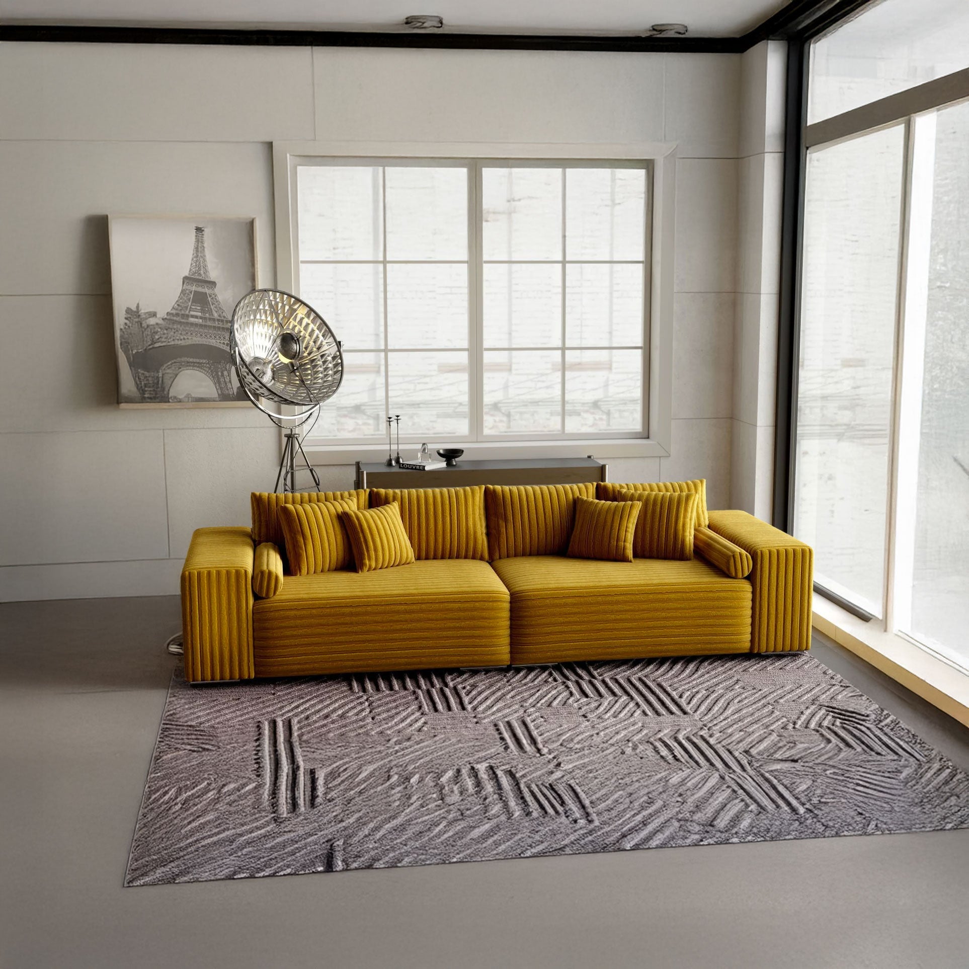 Canapea extensibilă dumonde cu ladă de depozitare si sezut confortabil din spuma HR, Marbela Ambience Mustar XXL 295x100 cm fabrica