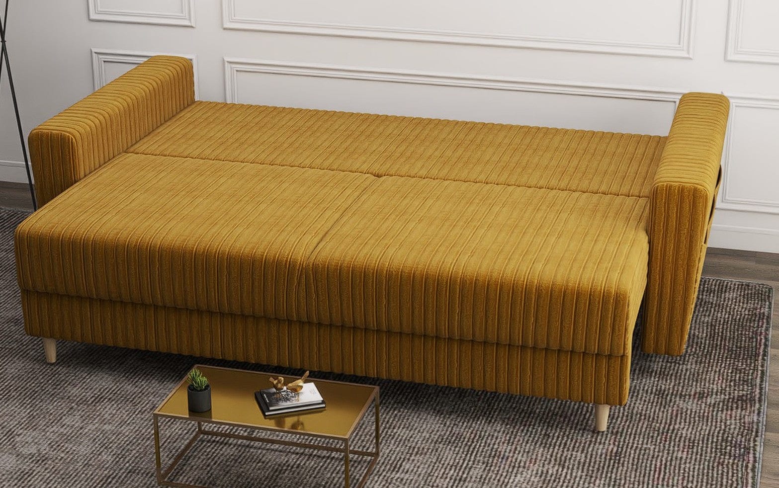 Canapea extensibilă dumonde cu ladă de depozitare si sezut confortabil din spuma HR, Summer Ambience Mustar 225x100 cm fabrica