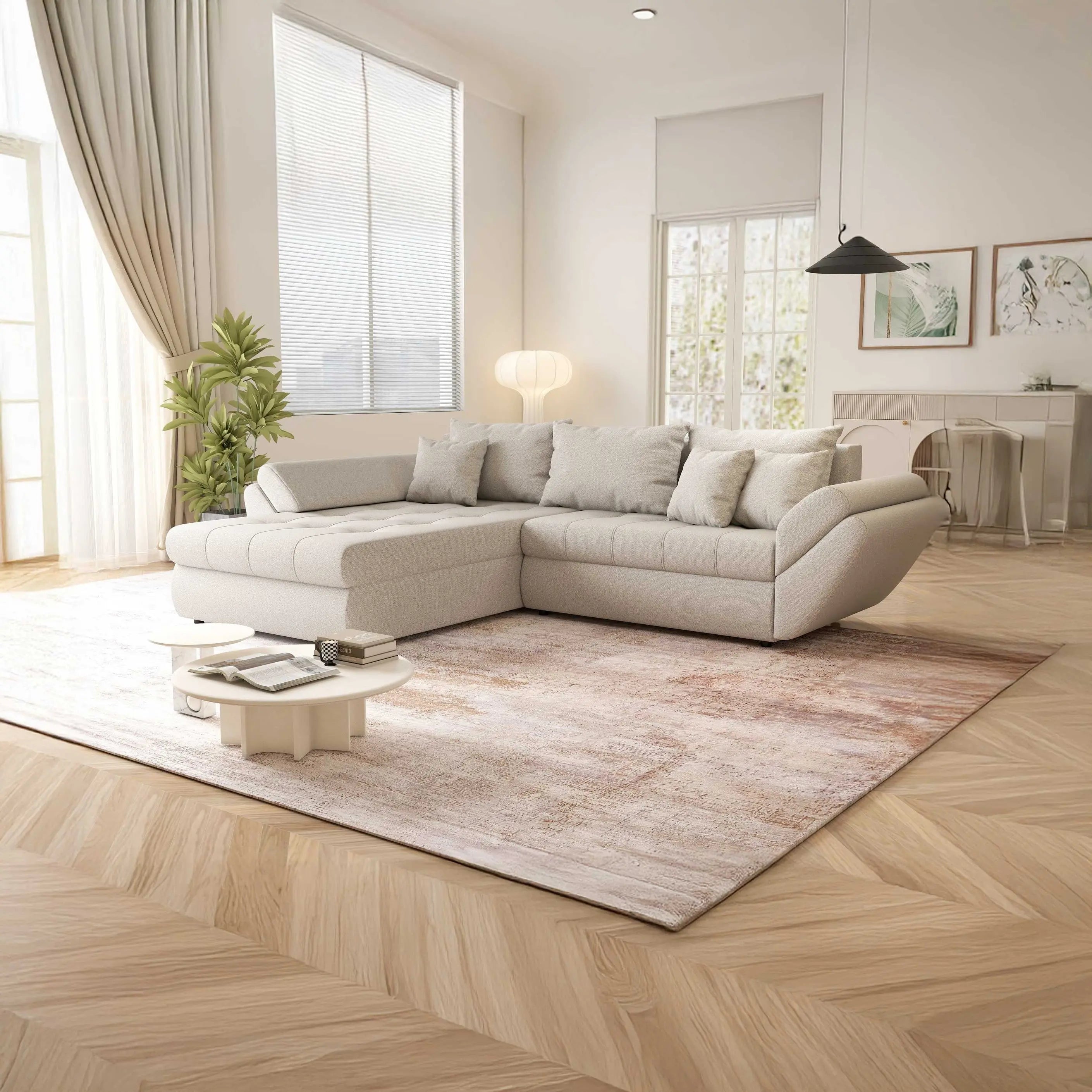Colțar extensibil dumonde cu ladă de depozitare si sezut confortabil din spuma HR, Loana Camel II 270x185 cm Fabrica