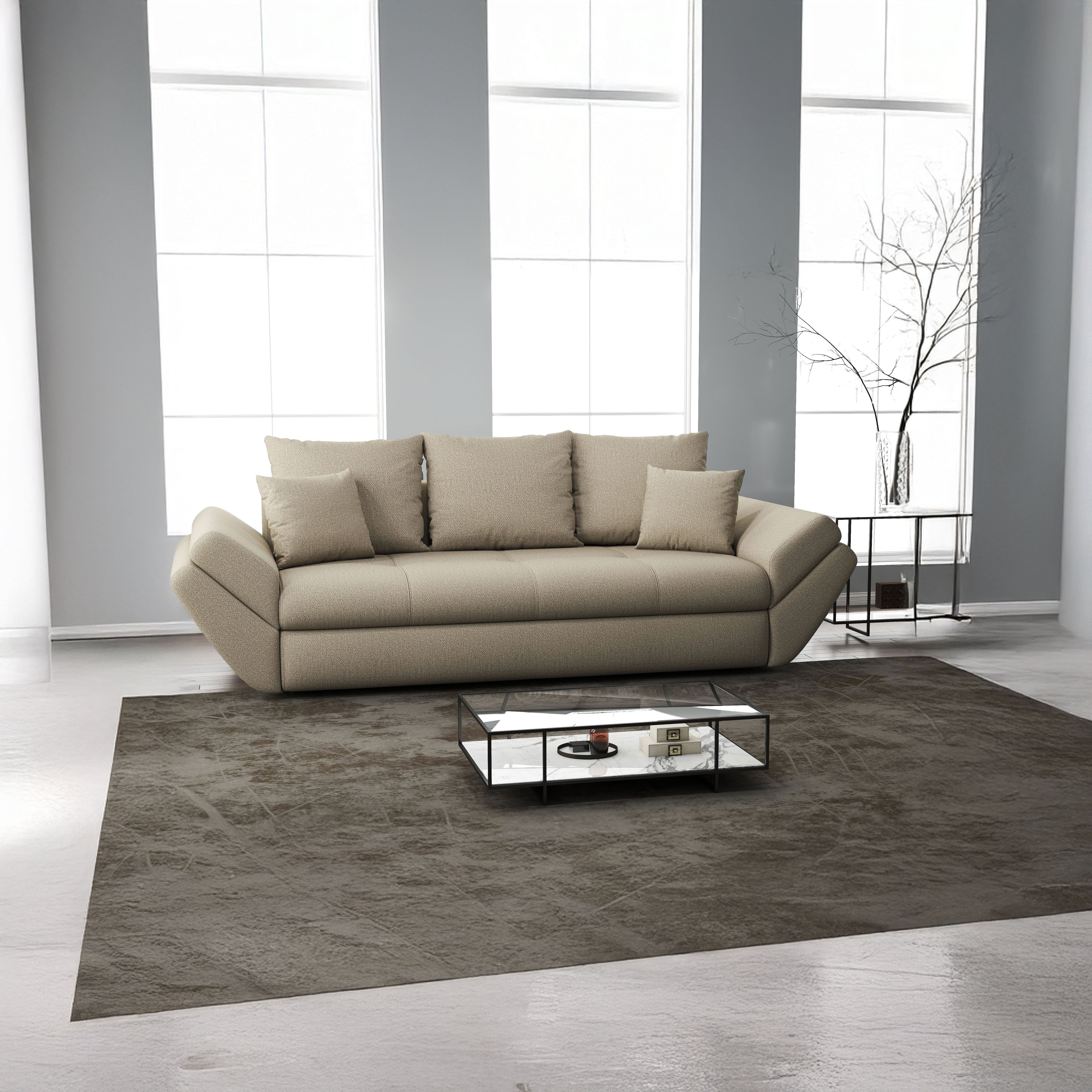 Canapea extensibilă dumonde cu ladă de depozitare si sezut confortabil din spuma HR, Loana Enjoy Camel 250x100 cm Fabrica