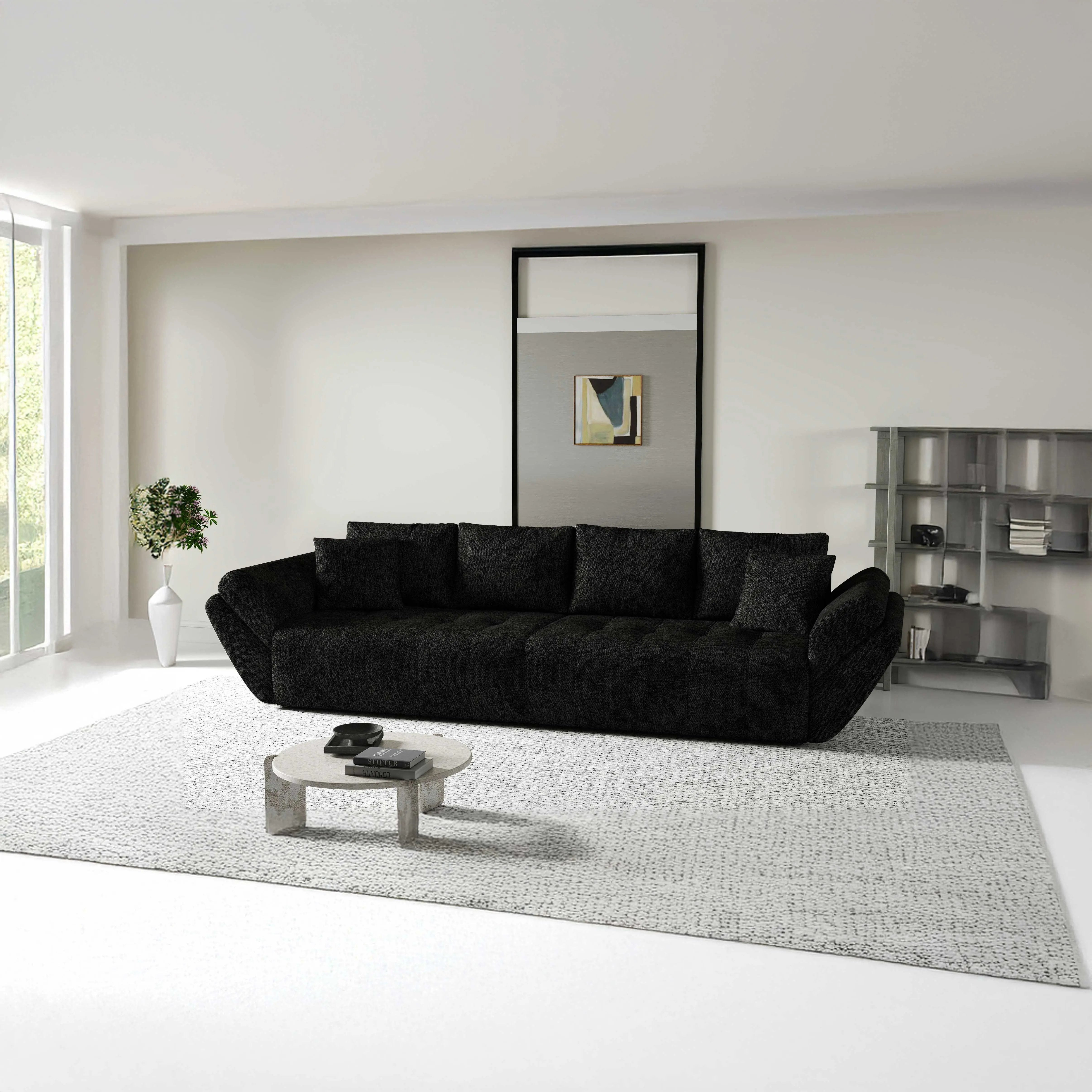 Canapea extensibilă dumonde cu ladă de depozitare si sezut confortabil din spuma HR, Berlin Enjoy Black 300x100 cm Fabrica