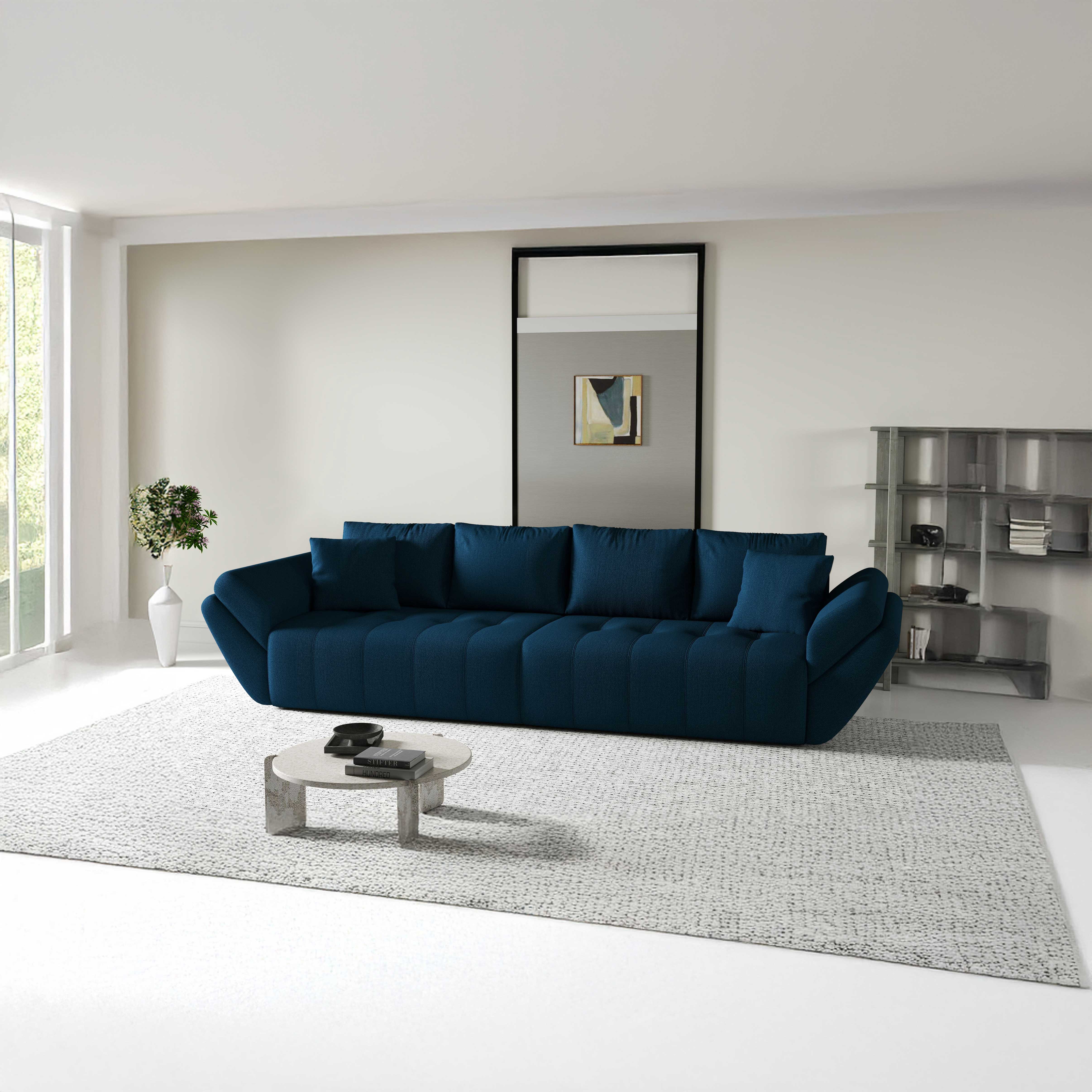 Canapea extensibilă dumonde cu ladă de depozitare si sezut confortabil din spuma HR, Berlin Enjoy Petrol 300x100 cm Fabrica