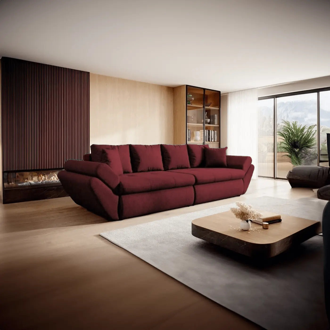 Dumonde kihúzható kanapé tároló rekesszel és kényelmes, nagy sűrűségű habszivacsból készült ülőfelülettel, Loana Enjoy Winery 300x100 cm