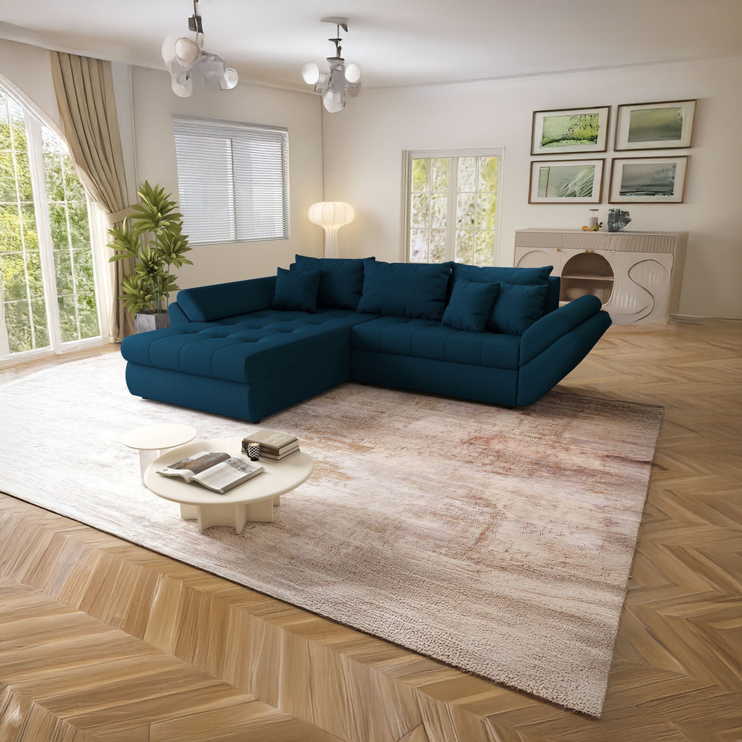 Colțar extensibil dumonde cu ladă de depozitare si sezut confortabil din spuma HR, Loana Enjoy Petrol 270x185 cm Fabrica