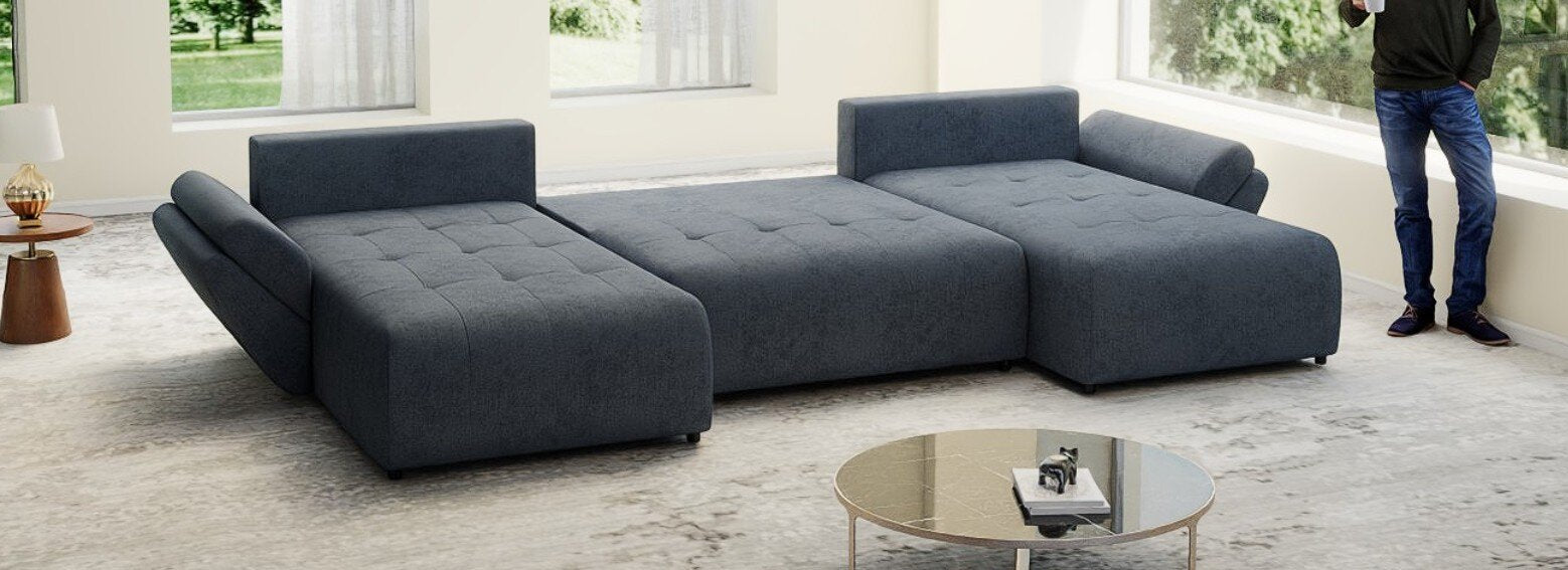 Colțar extensibil dumonde cu ladă de depozitare si sezut confortabil din spuma high-density, Berlin U Enjoy Antracit 400x185 cm