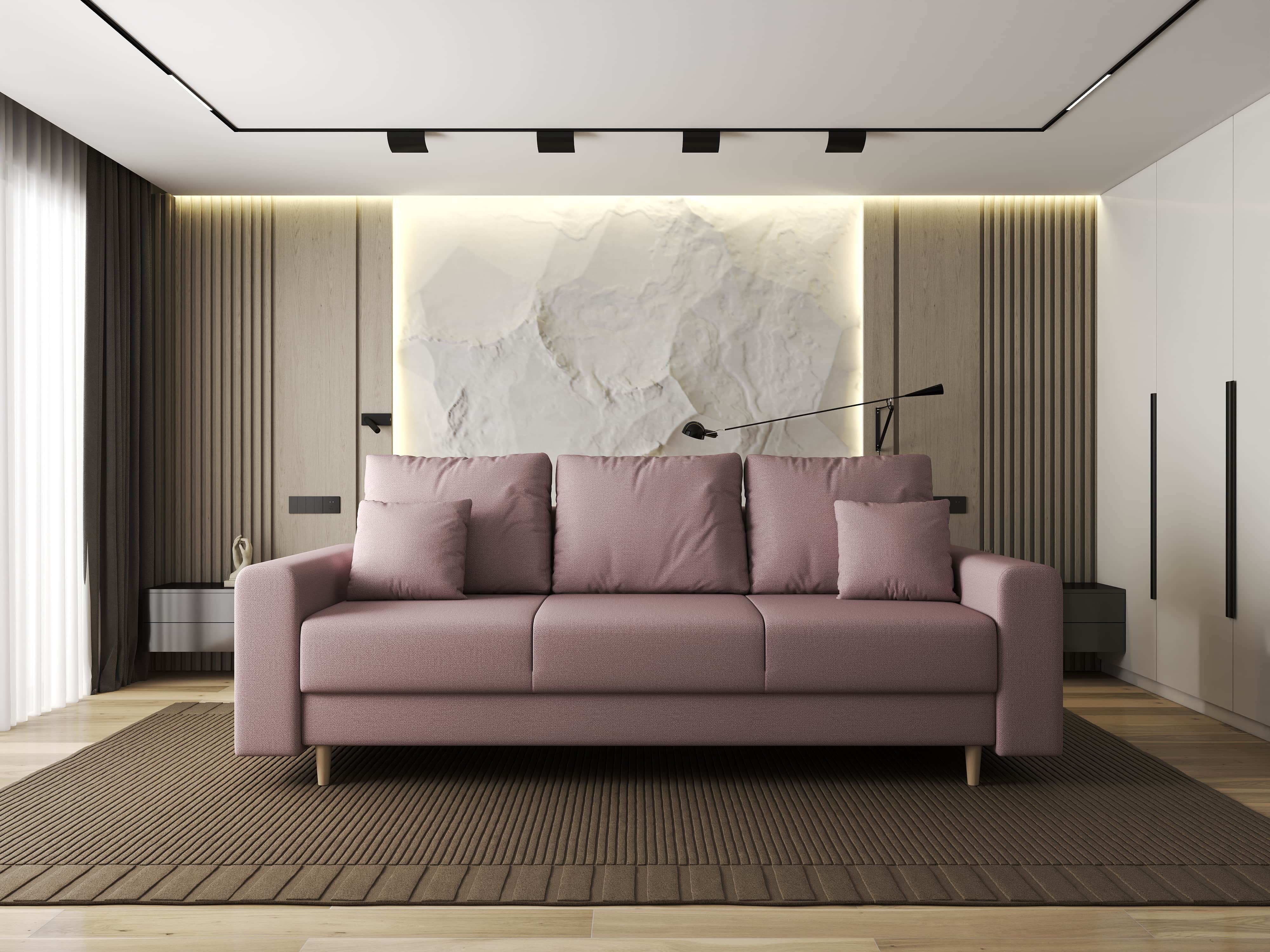 Canapea extensibilă dumonde cu ladă de depozitare si sezut confortabil din spuma HR, Kronos Enjoy Flamingo 210x100 cm fabrica