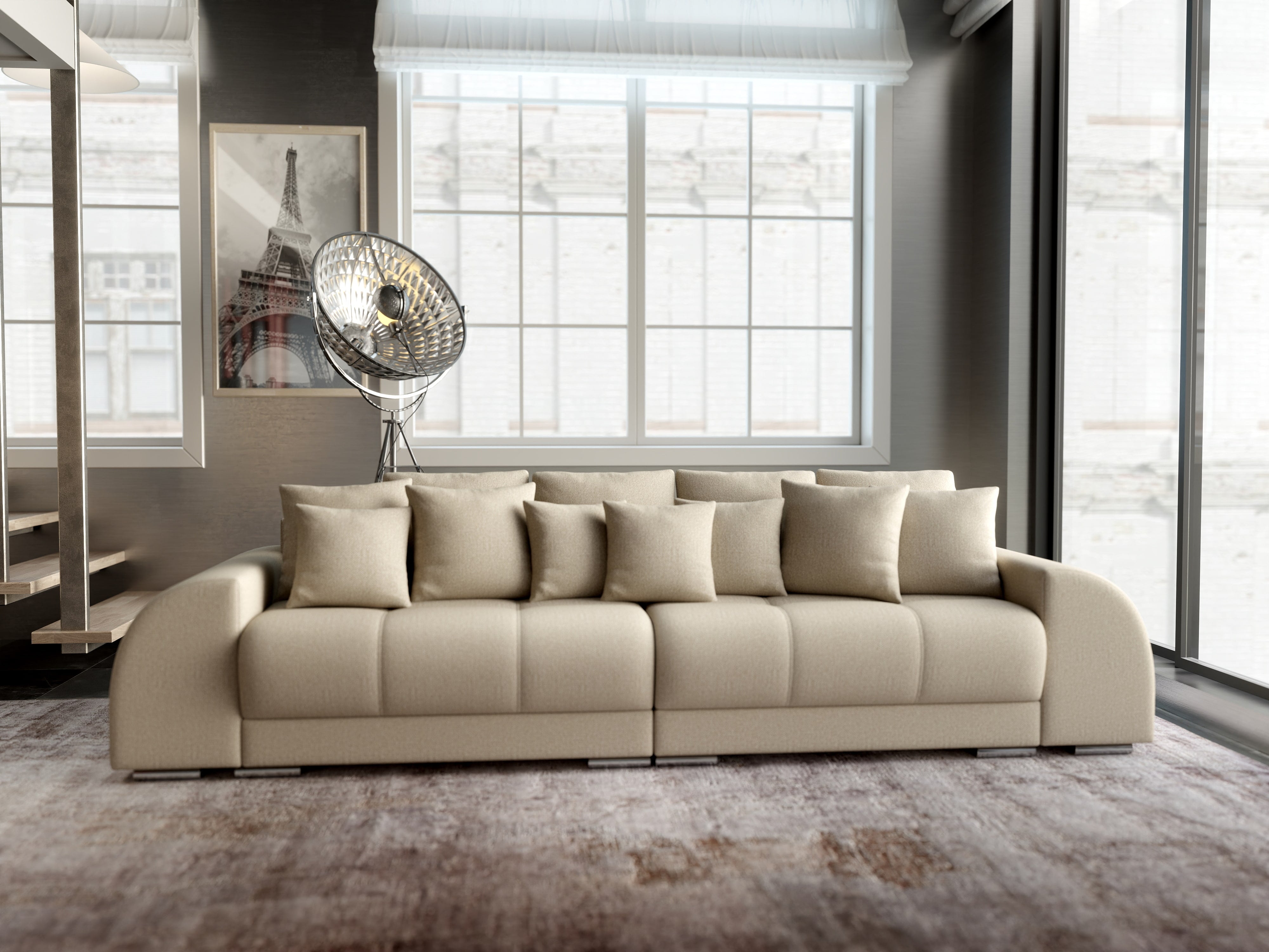 Canapea extensibilă dumonde cu 2 lăzi de depozitare si sezut confortabil din spuma HR, Verona Enjoy Camel 310x100 cm Fabrica