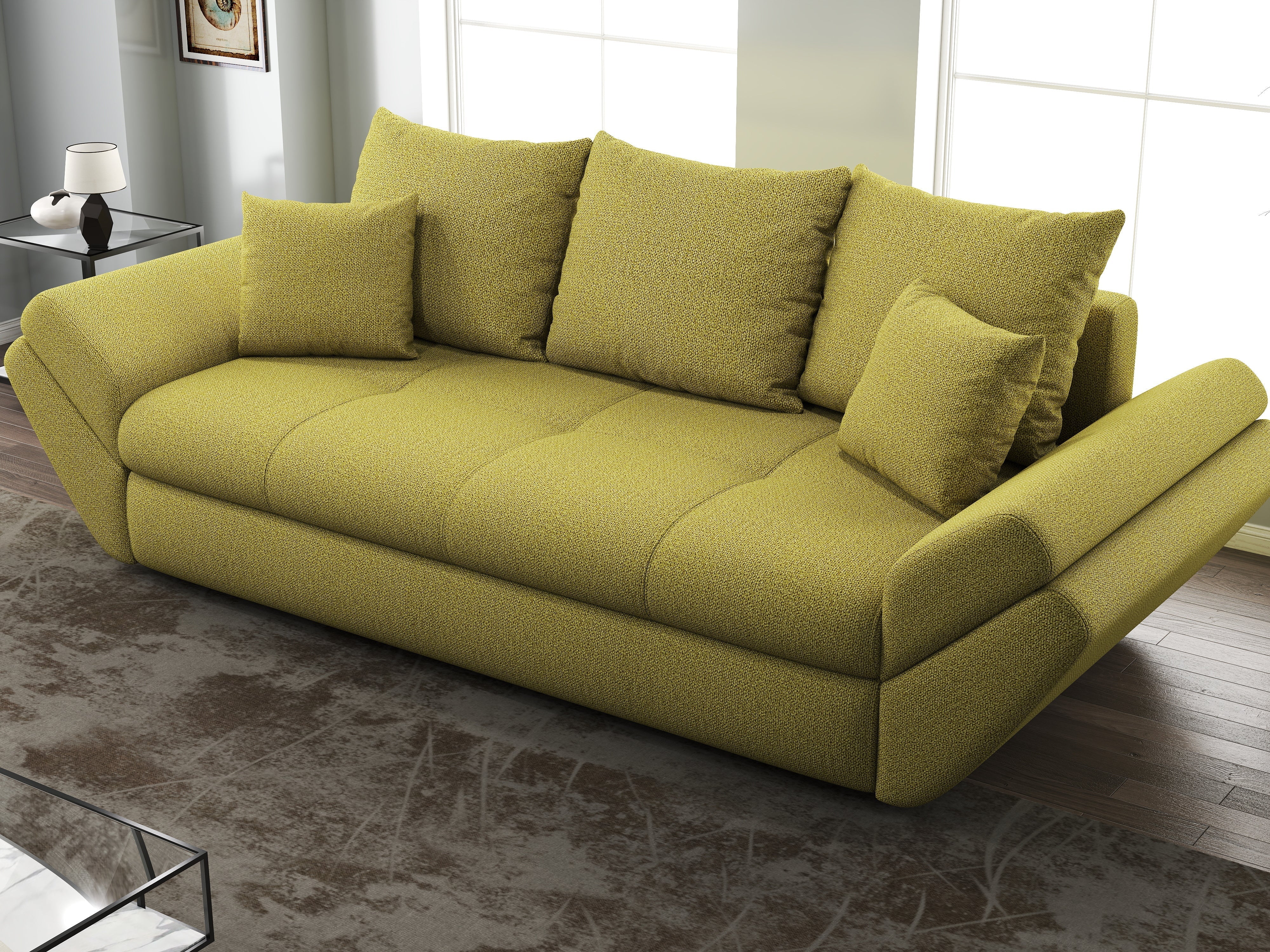 Canapea extensibilă dumonde cu ladă de depozitare si sezut confortabil din spuma HR, Loana Enjoy Green 250x100 cm Fabrica
