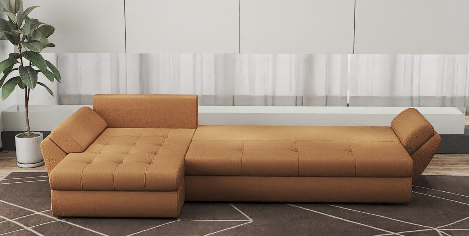 Colțar extensibil dumonde cu ladă de depozitare si sezut confortabil din spuma HR, Loana XL Enjoy Mango II 335x185 cm Fabrica