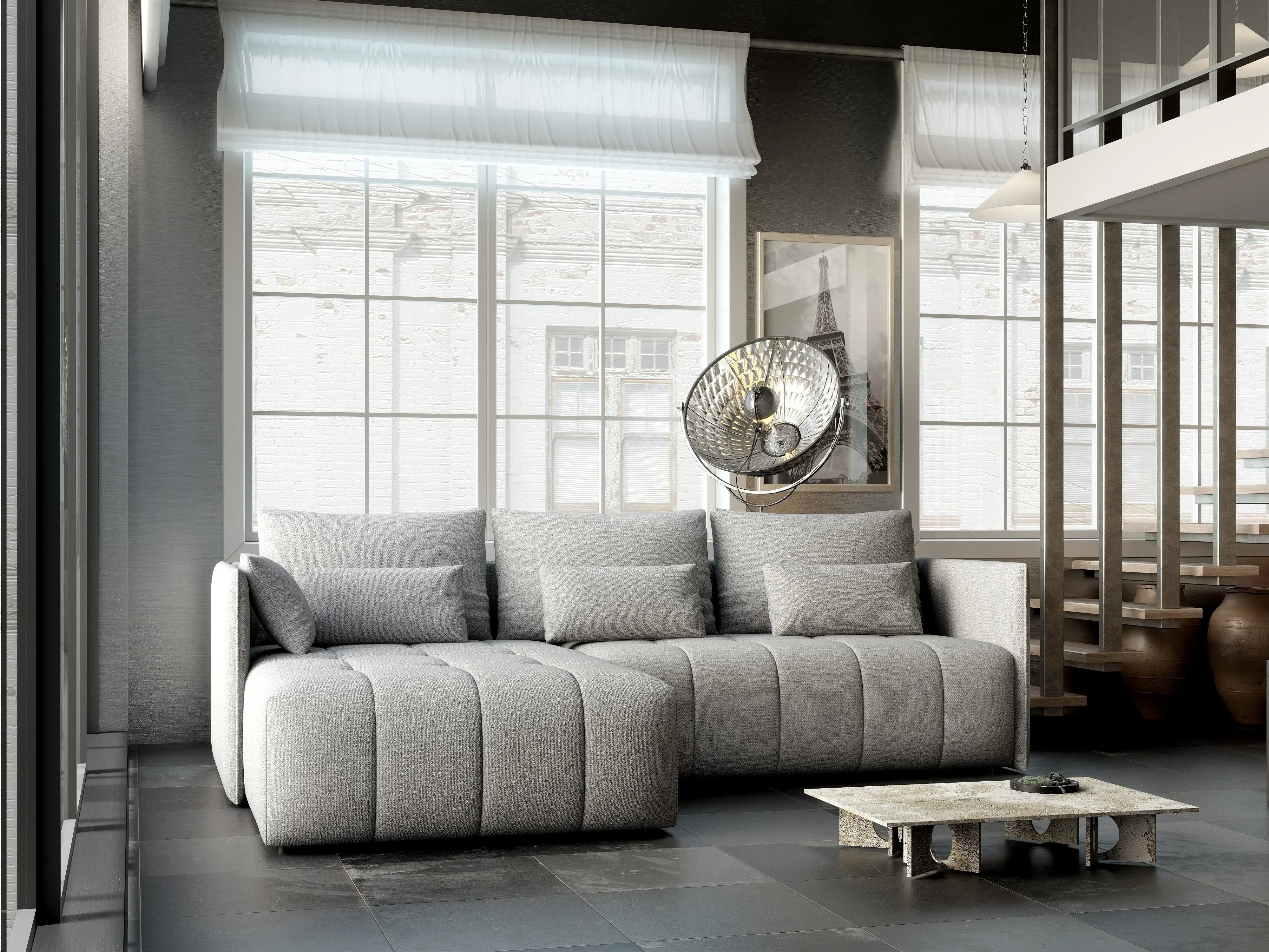 Colțar extensibil dumonde cu ladă de depozitare si sezut confortabil din spuma HR, Malta Enjoy Silver 235x185 cm Fabrica