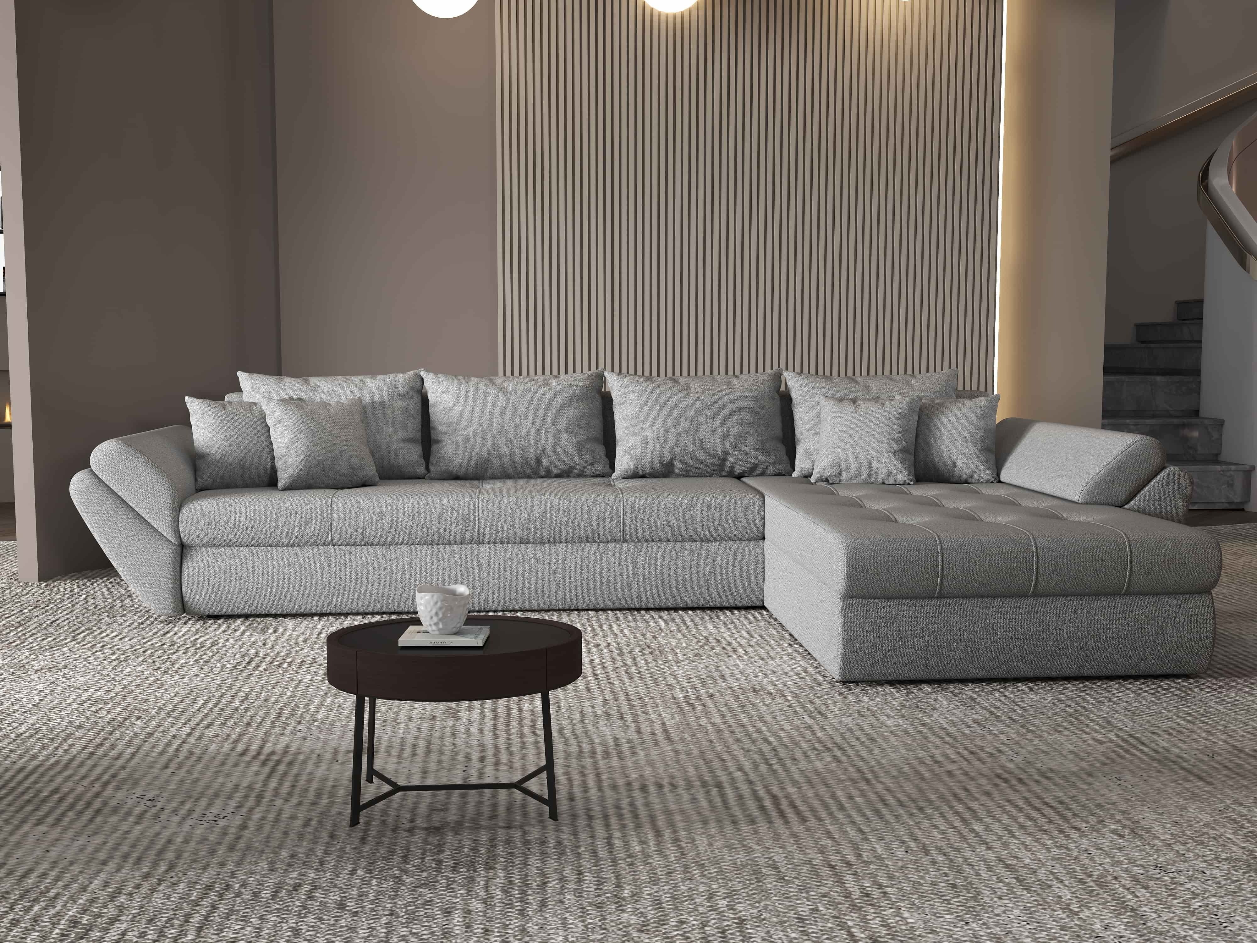 Colțar extensibil dumonde cu ladă de depozitare si sezut confortabil din spuma HR, Loana XL Enjoy Gri II 335x185 cm Fabrica