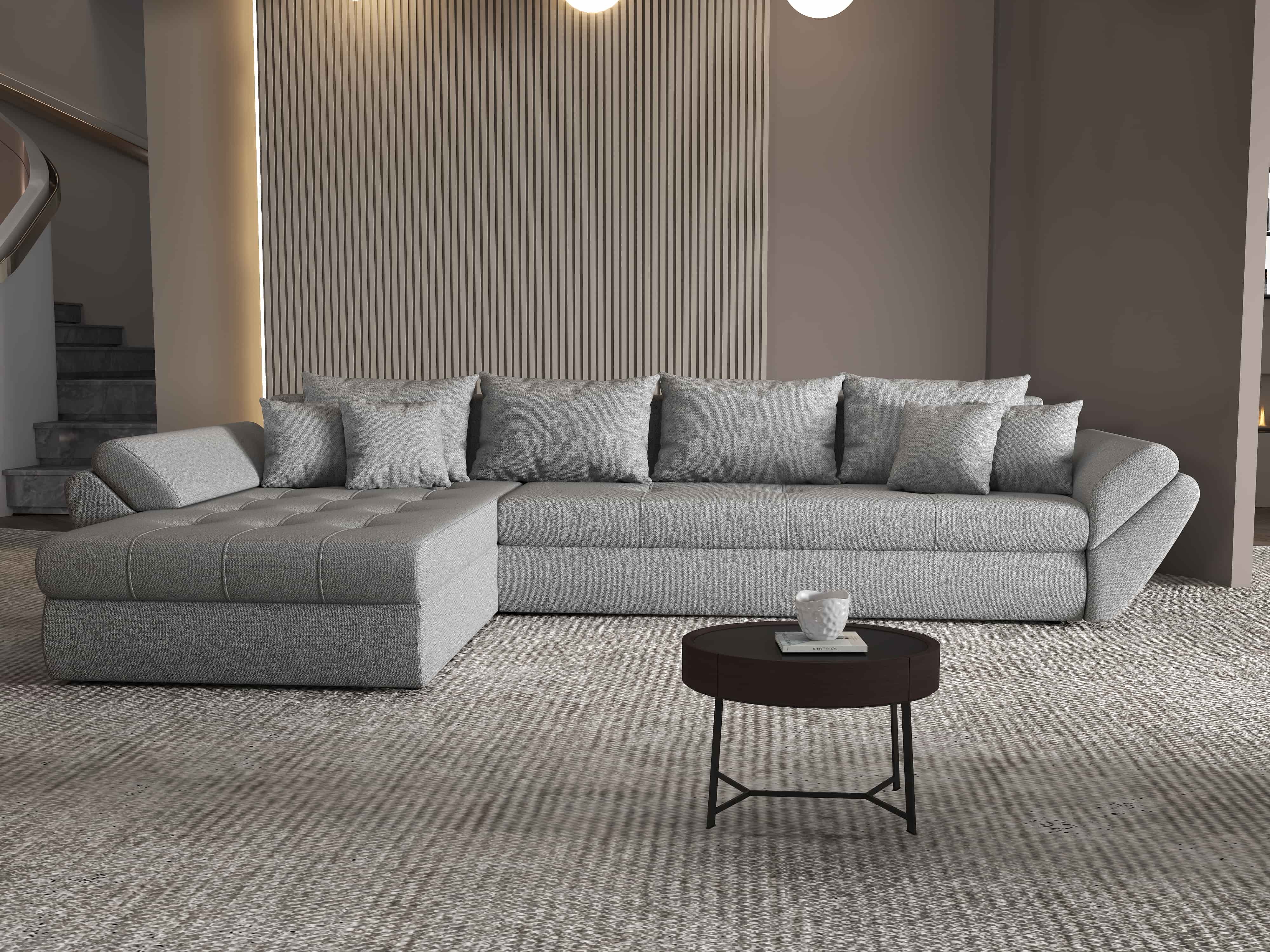 Colțar extensibil dumonde cu ladă de depozitare si sezut confortabil din spuma HR, Loana XL Enjoy Gri 335x185 cm Fabrica
