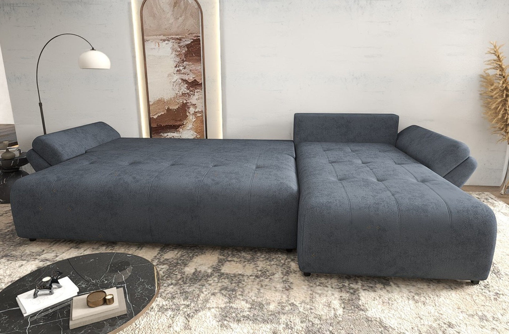 Colțar extensibil dumonde cu ladă de depozitare si sezut confortabil din spuma high-density,Berlin XL Enjoy Antracit 350x185 cm II